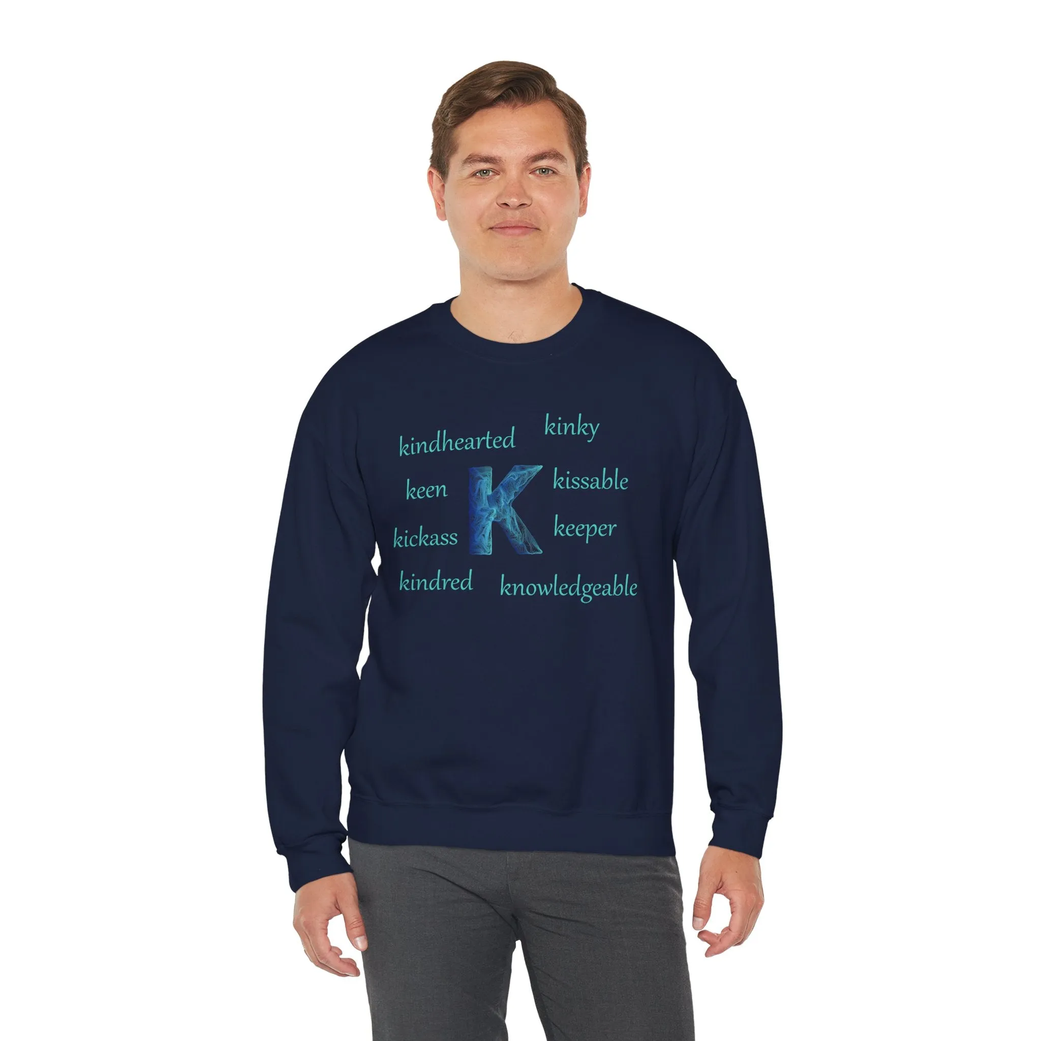 K Alphabet Sweatshirt, Alphabet Initial "K" Motivational, Mental Health, Optimistic, Unisex Heavy Blend™ , Self-affirming Sweatshirt