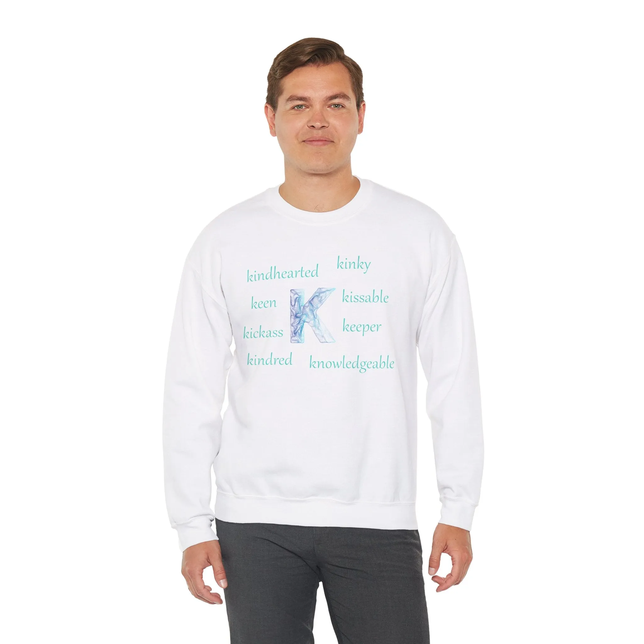 K Alphabet Sweatshirt, Alphabet Initial "K" Motivational, Mental Health, Optimistic, Unisex Heavy Blend™ , Self-affirming Sweatshirt