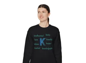 K Alphabet Sweatshirt, Alphabet Initial "K" Motivational, Mental Health, Optimistic, Unisex Heavy Blend™ , Self-affirming Sweatshirt