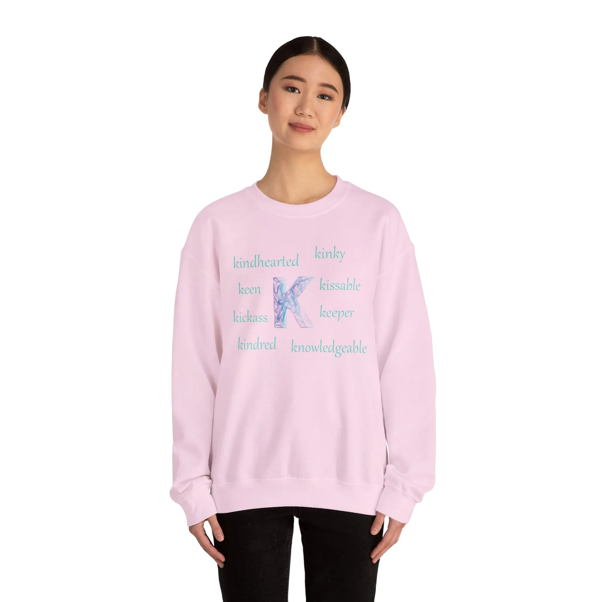 K Alphabet Sweatshirt, Alphabet Initial "K" Motivational, Mental Health, Optimistic, Unisex Heavy Blend™ , Self-affirming Sweatshirt