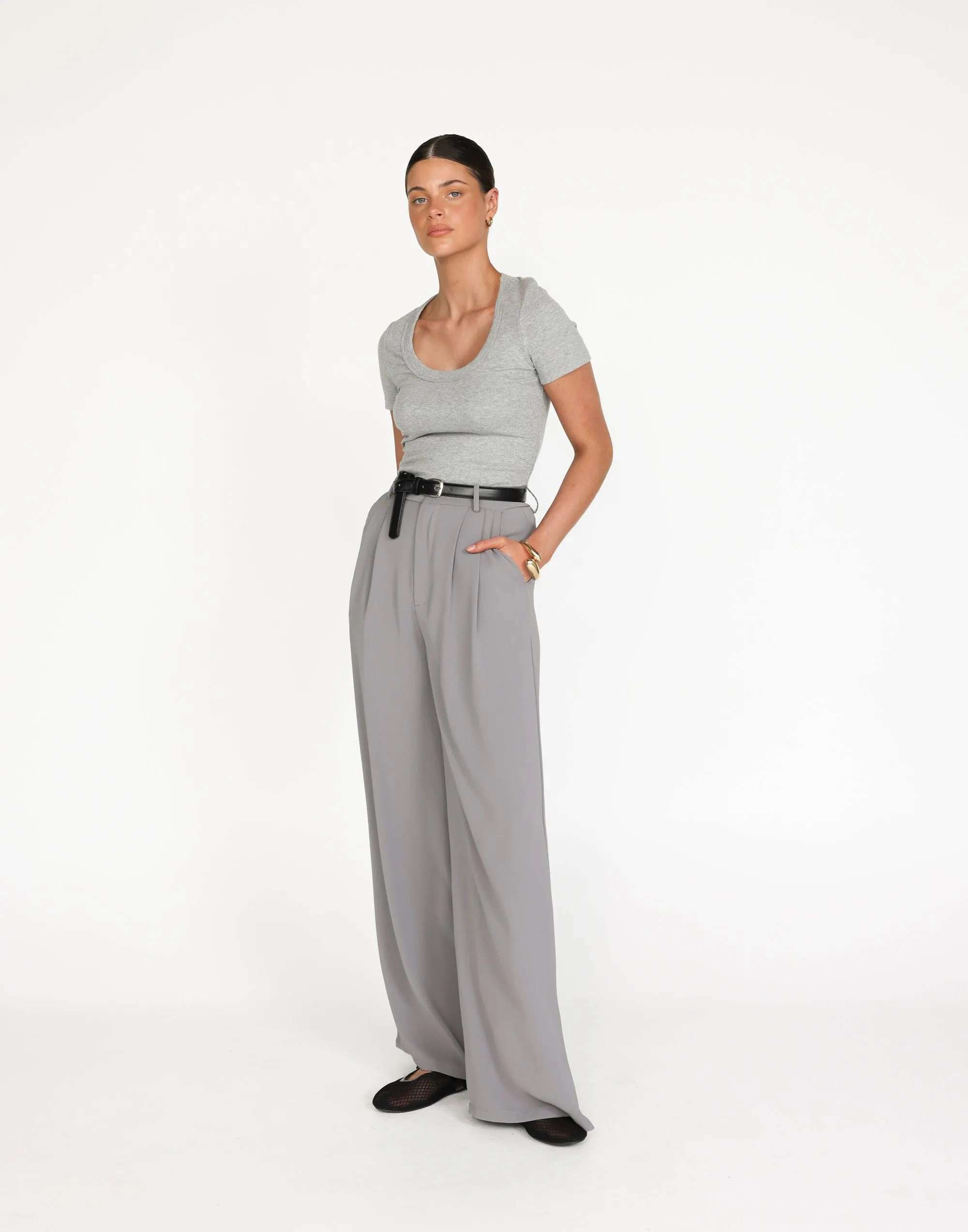 Kathleen Short Sleeve Top (Grey)