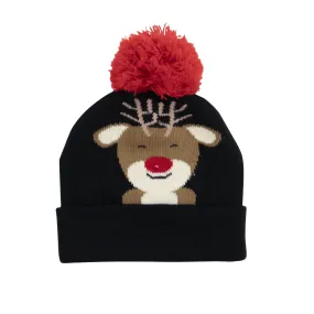 Kid's Light Up Beanie with Red Nosed Reindeer