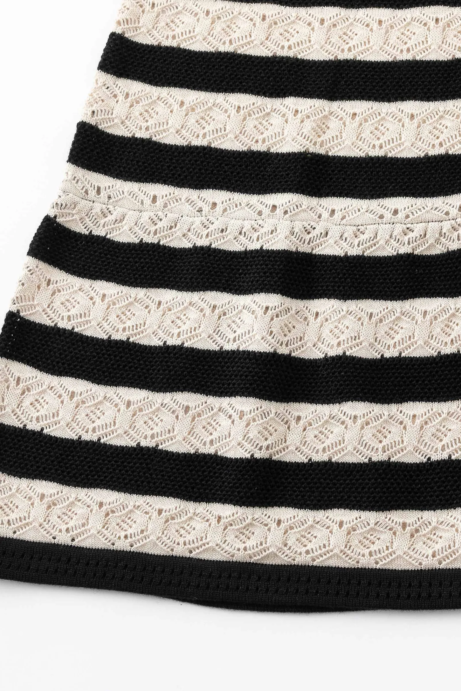 Lace Knit Striped Skirt - Cream & Black