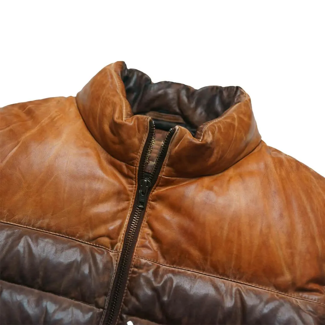 Leather Puffer Down Jacket