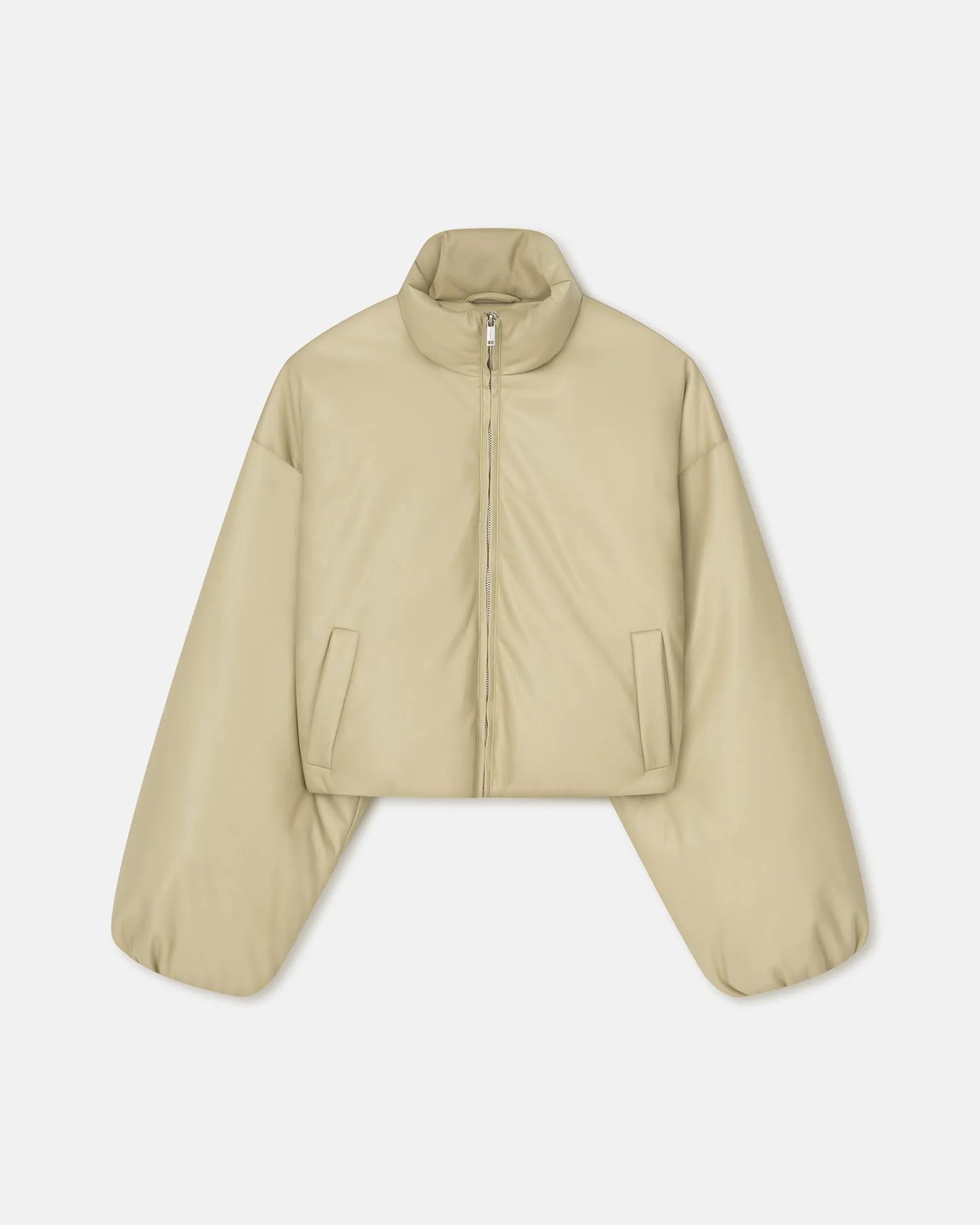 Lilima - Cropped Okobor™ Alt-Leather Puffer Jacket - Pale Olive