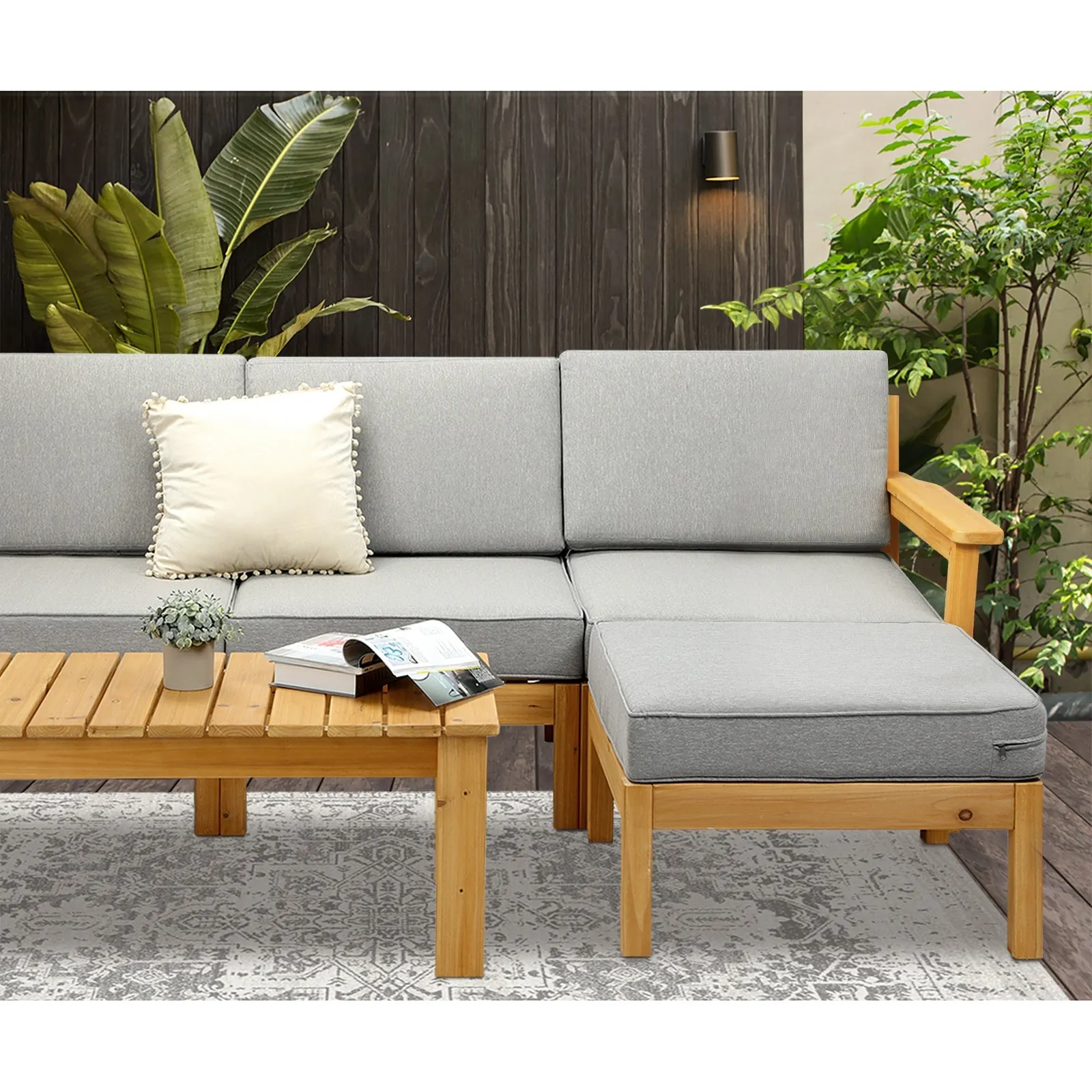 Livsip 7 Seater Outdoor Lounge Setting Garden Furniture Wooden Sofa Table Set