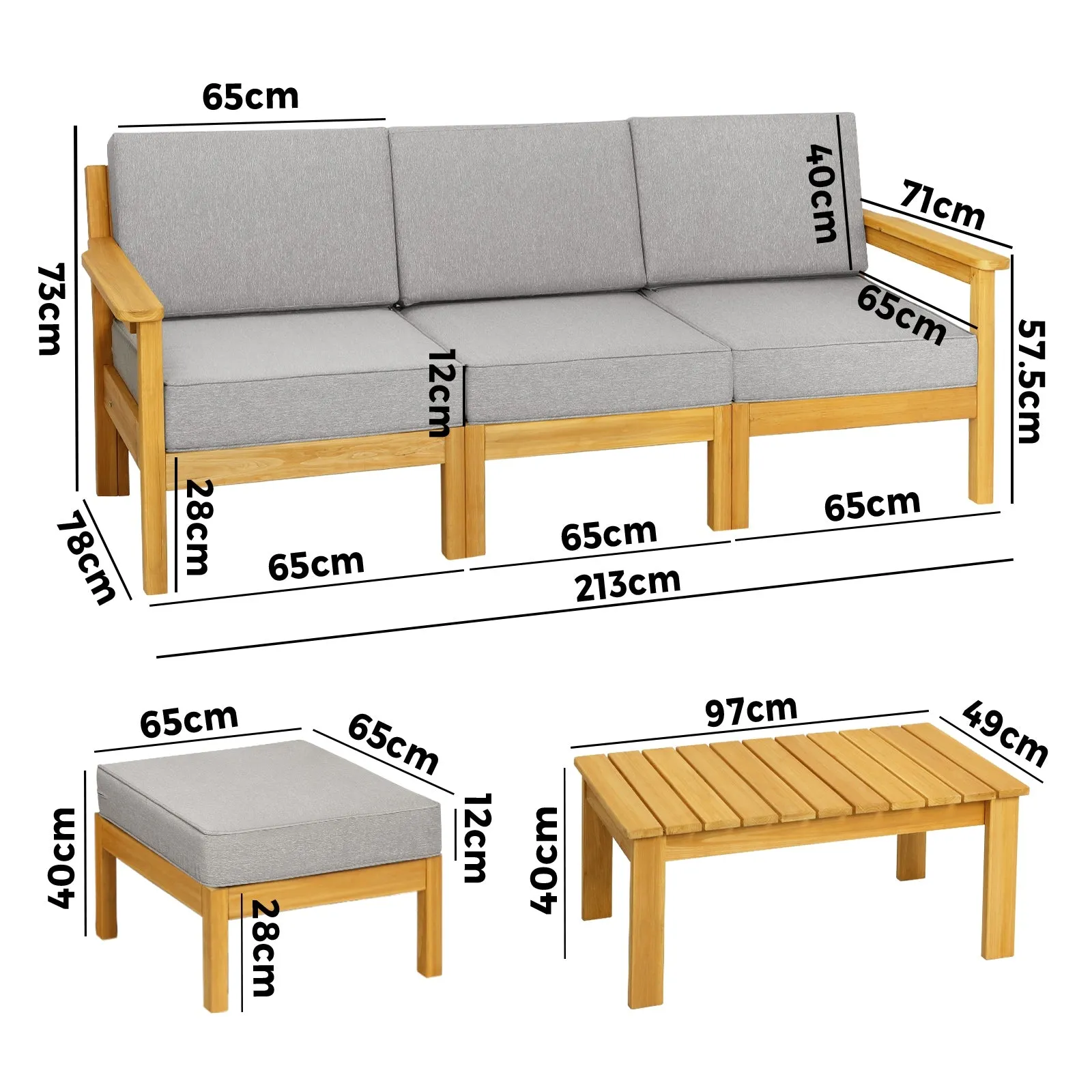 Livsip 7 Seater Outdoor Lounge Setting Garden Furniture Wooden Sofa Table Set