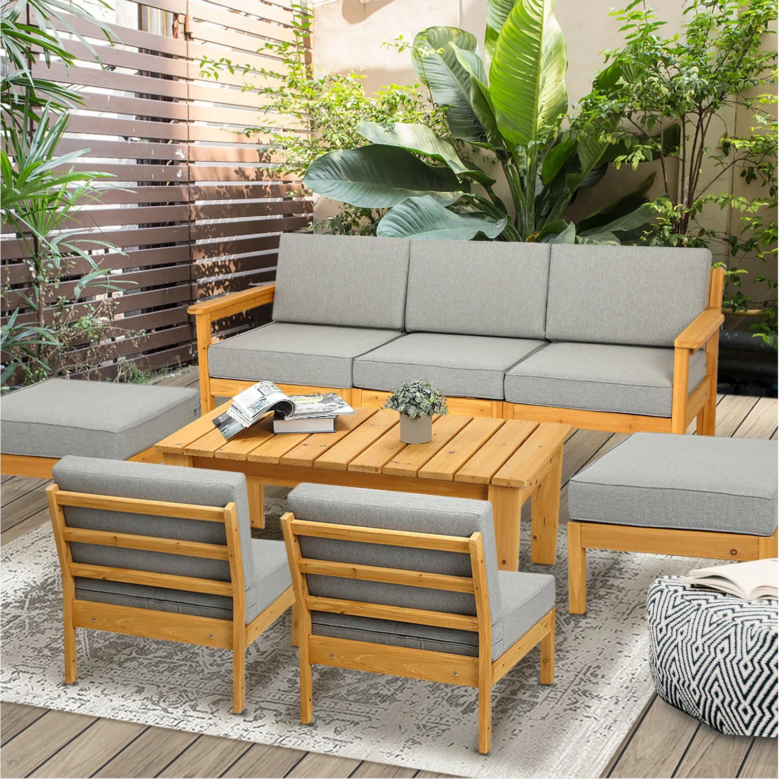 Livsip 7 Seater Outdoor Lounge Setting Garden Furniture Wooden Sofa Table Set