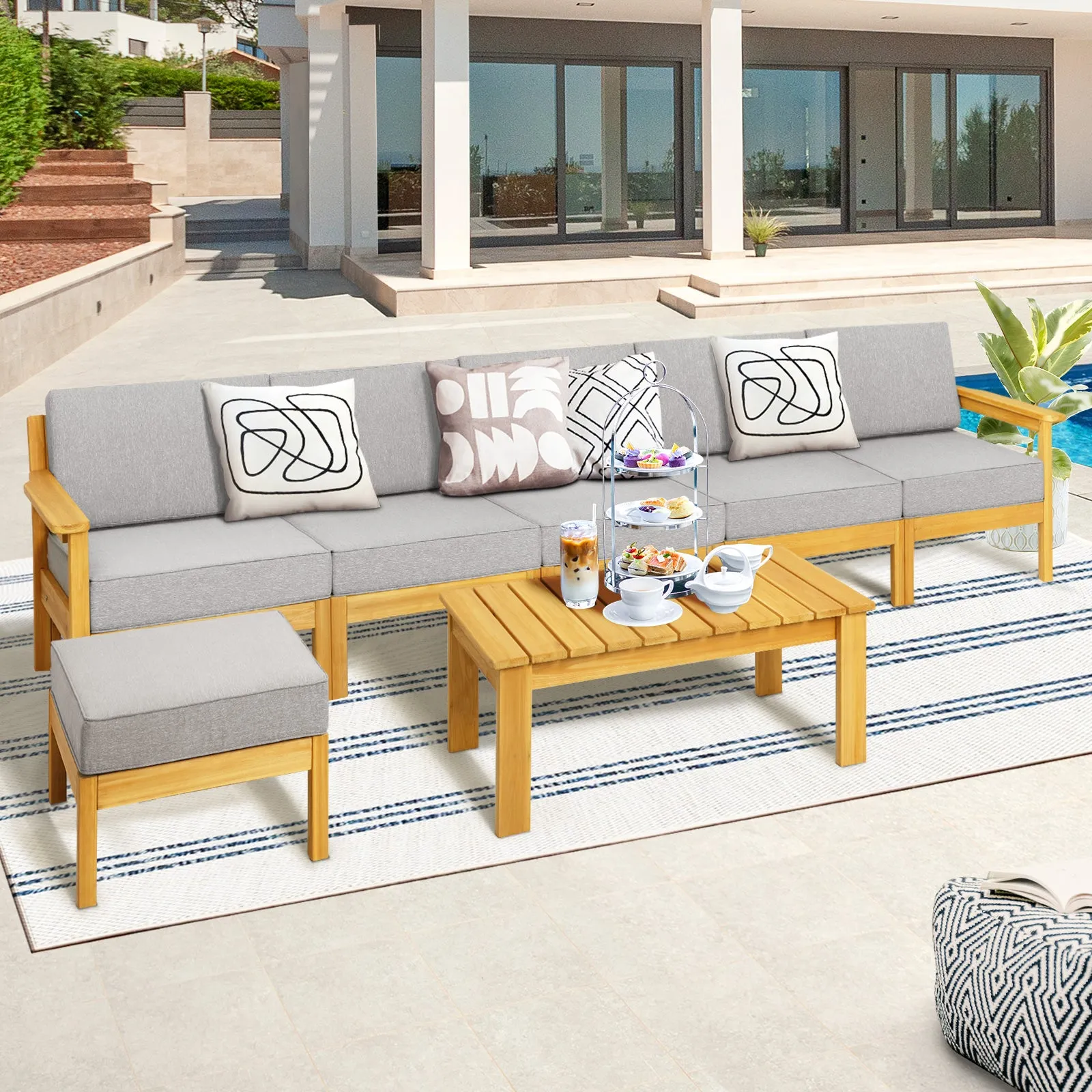 Livsip Outdoor Furniture Garden Wooden Sofa Set Patio Furniture Setting 7-Piece