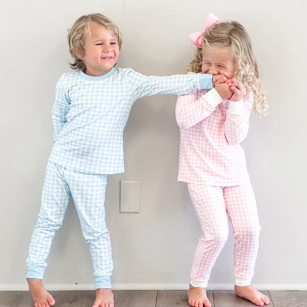 Long Sleeve Pajamas - Light Pink Check