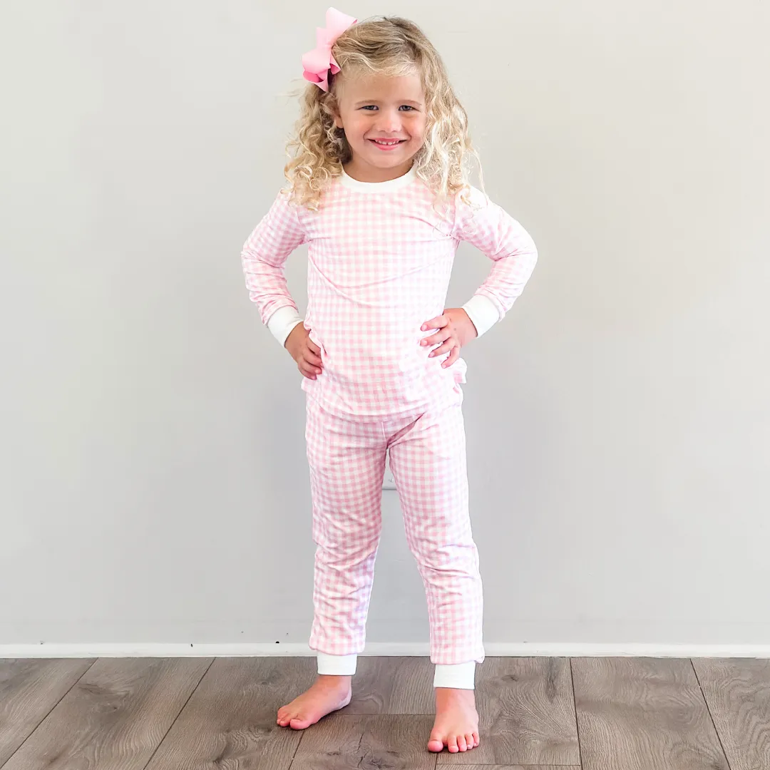 Long Sleeve Pajamas - Light Pink Check