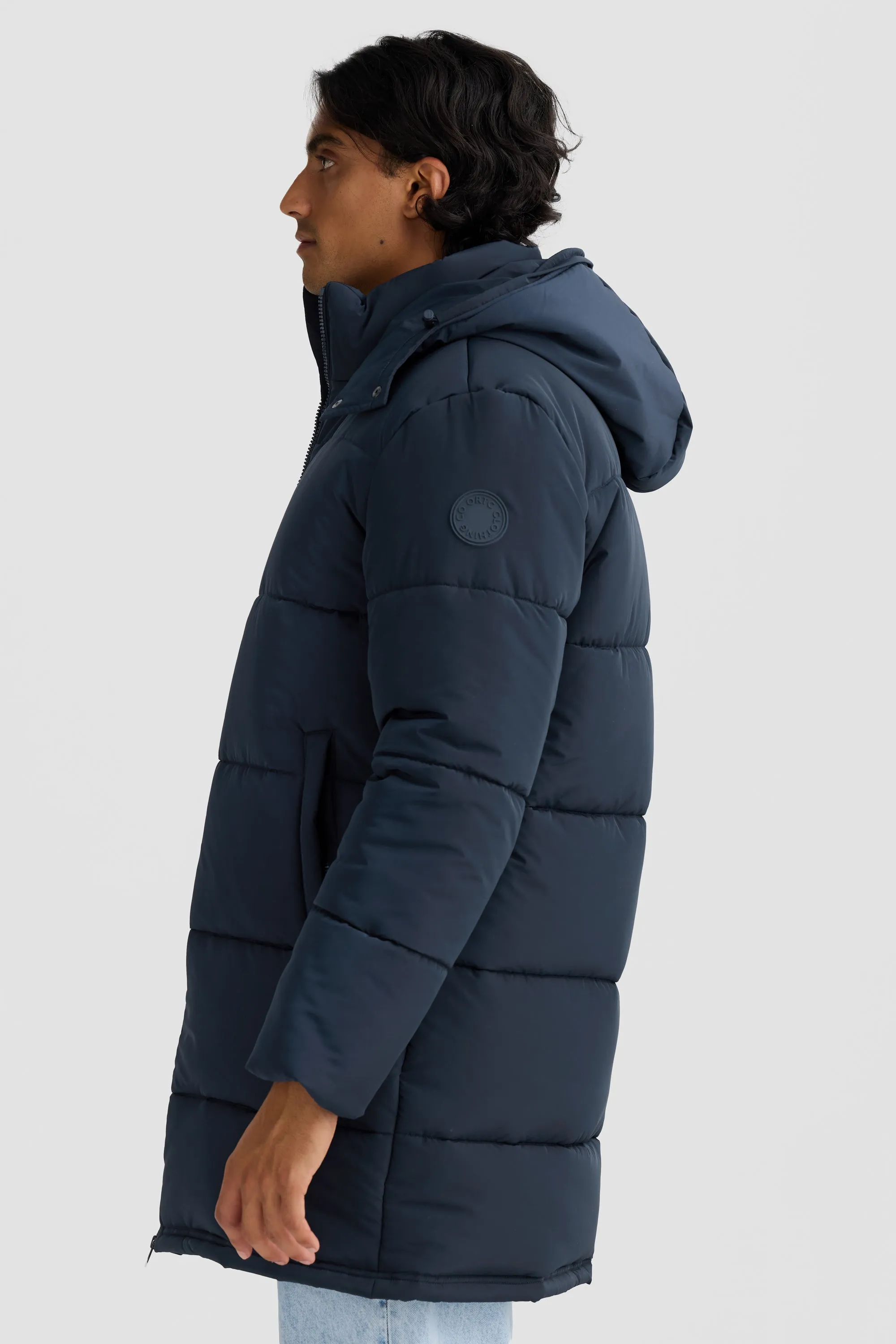 Longline French Navy Puffer Jacket