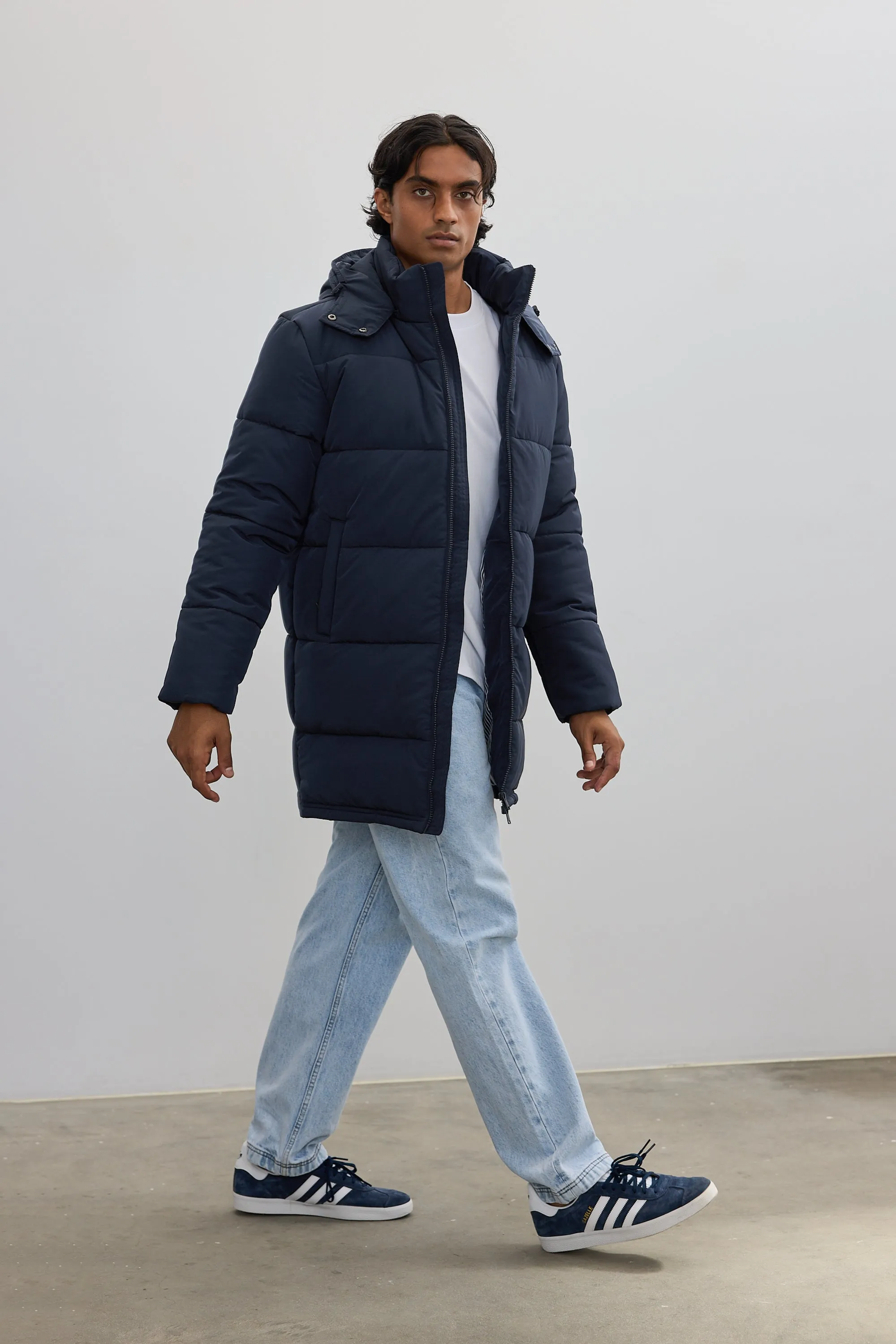 Longline French Navy Puffer Jacket