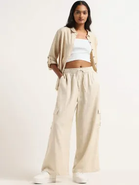 LOV Beige Cargo Blended Linen Pants