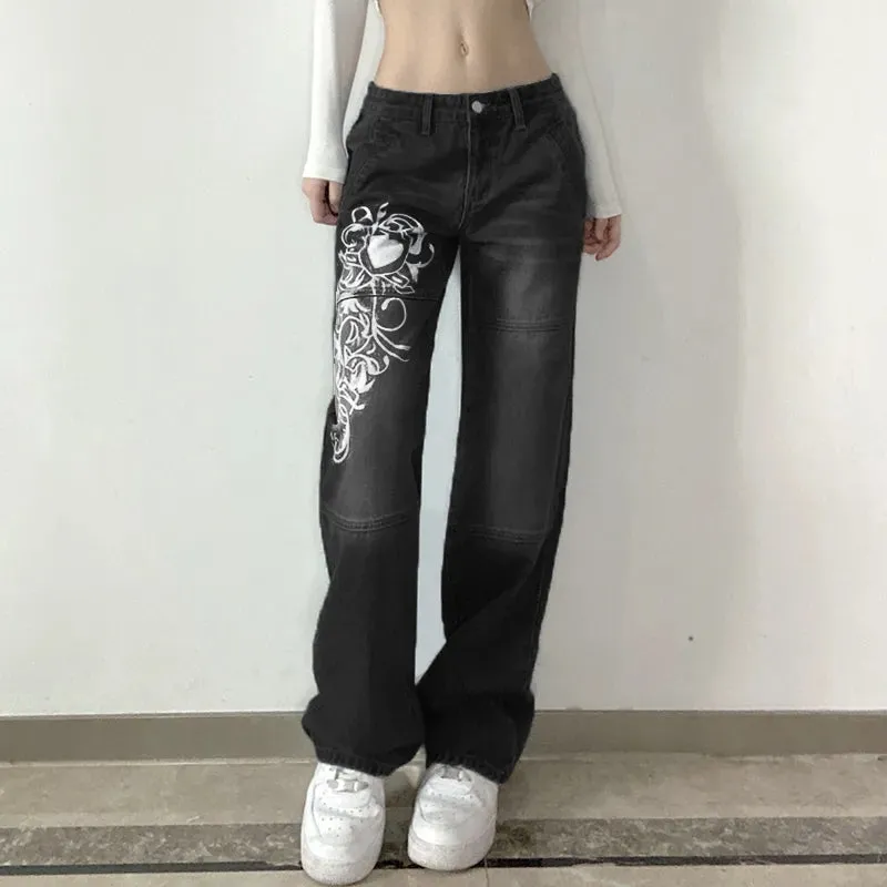 Low Waisted Cargo Denim Pants/Harajuku Grunge Women Korean Style