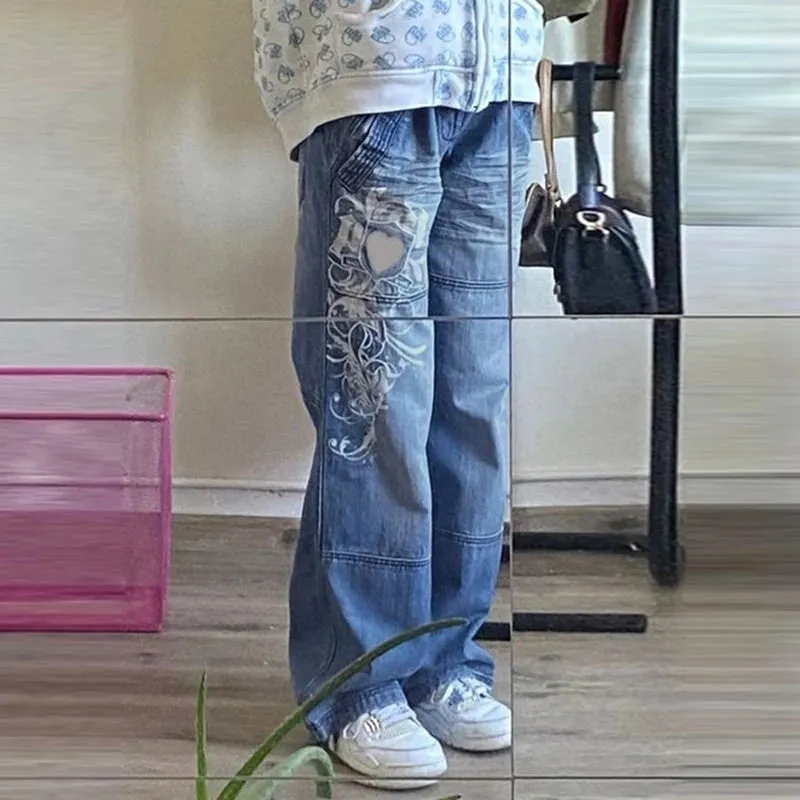 Low Waisted Cargo Denim Pants/Harajuku Grunge Women Korean Style