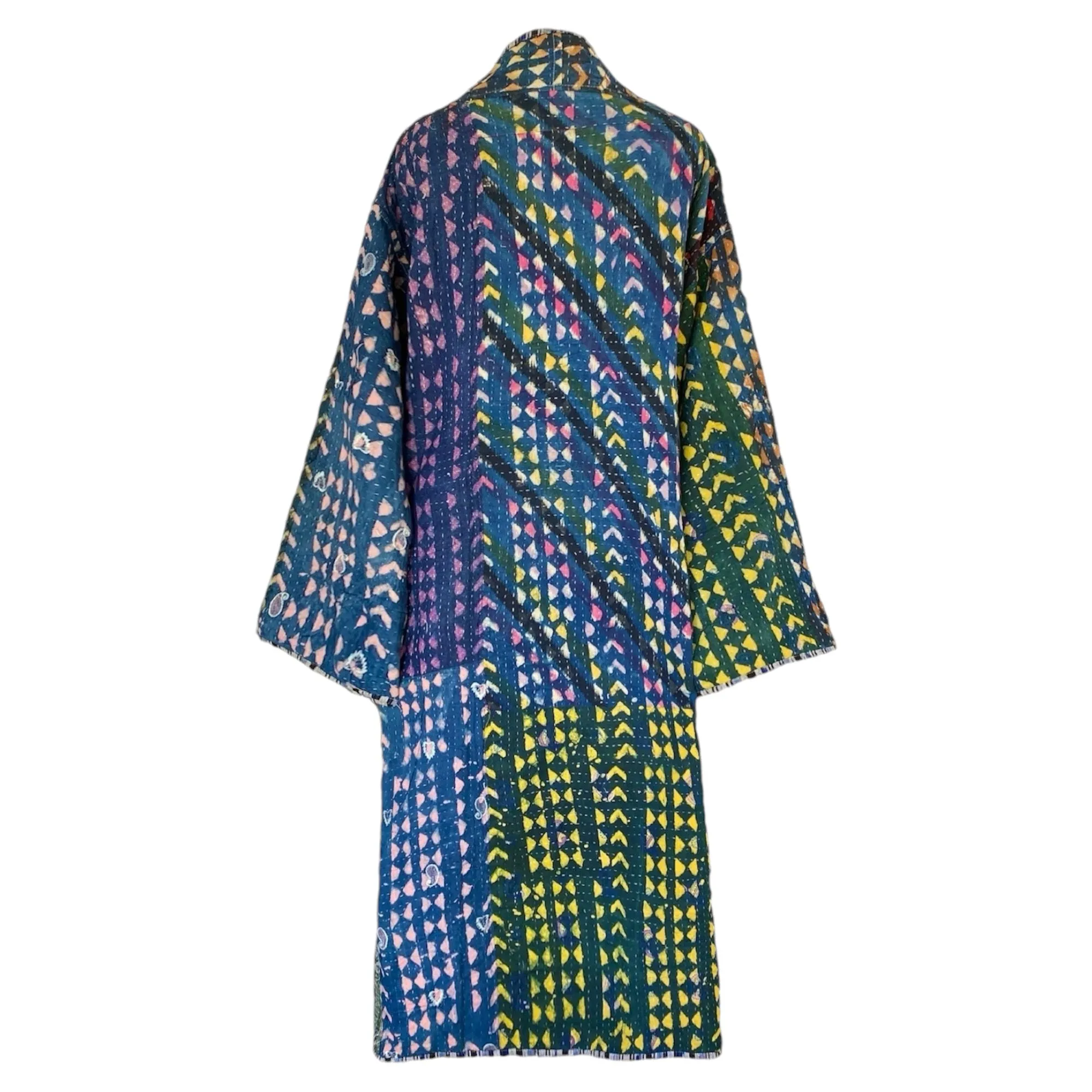 Malini Indigo Cotton Vintage Quilted Kantha Coat ONE OF KIND