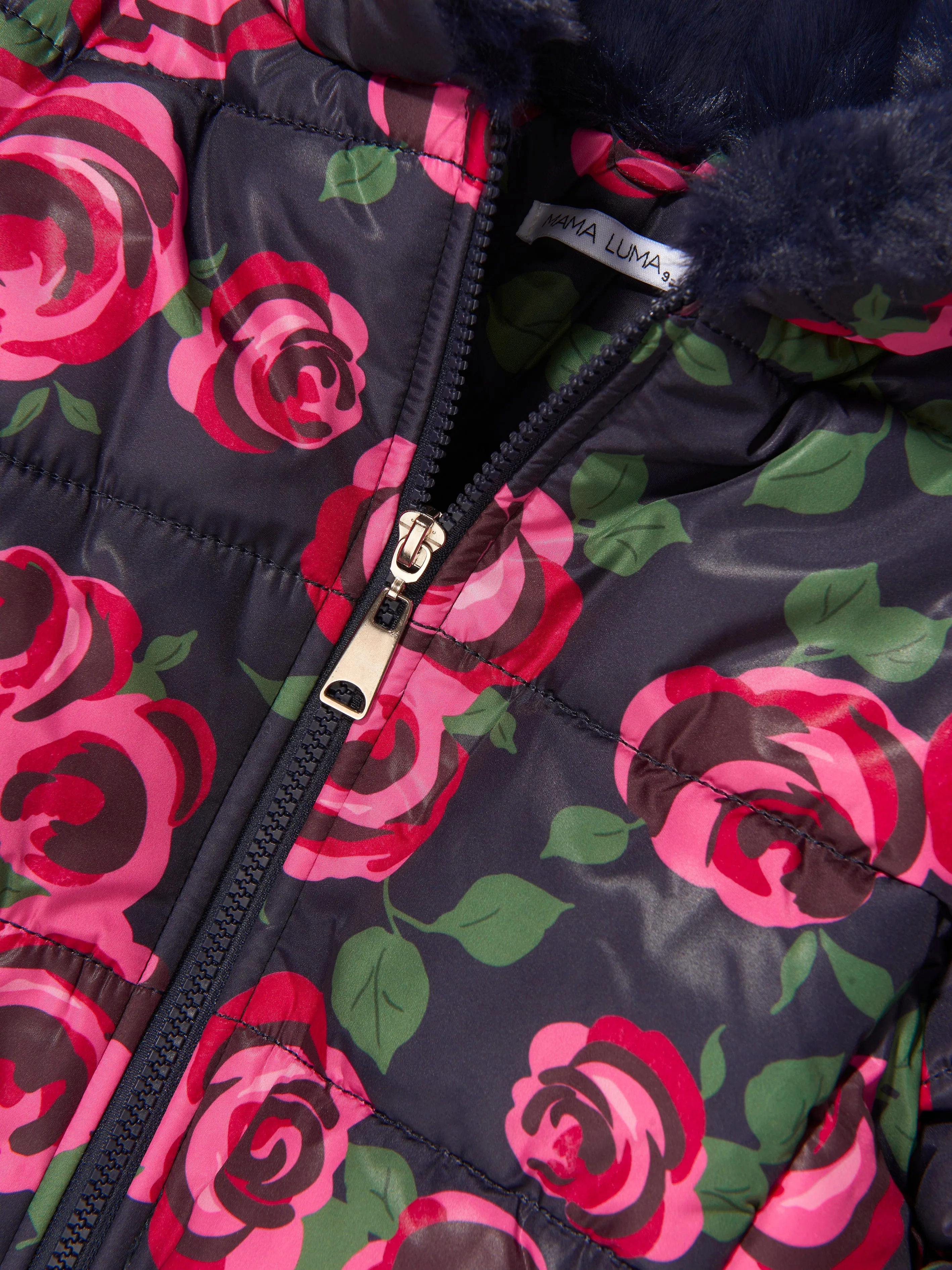 Mama Luma Girls Rose Print Puffer Jacket