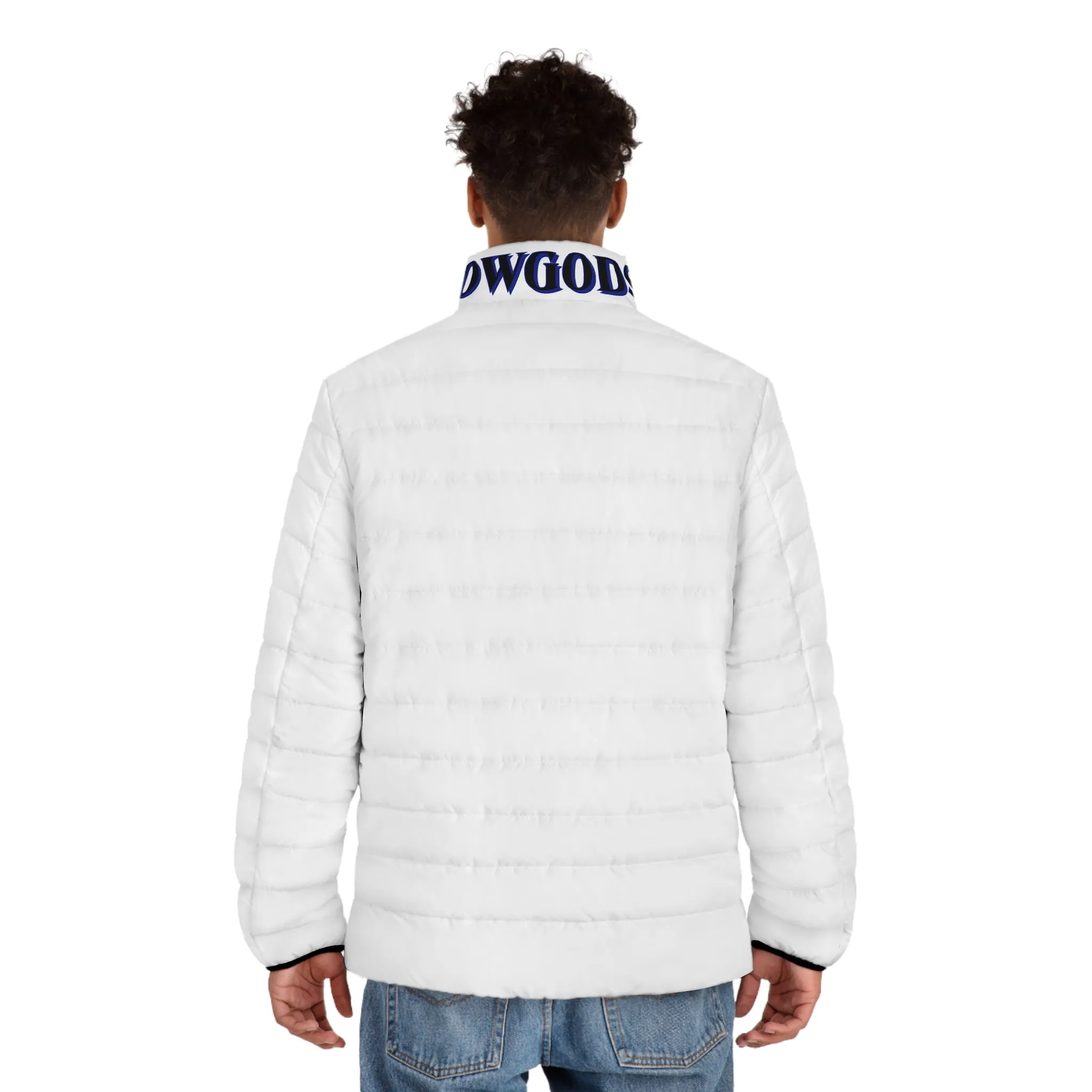 Men's CROWGODSHI 2nd GEN Puffer Jacket, WHITE W/ DUKE BLUE LOGO