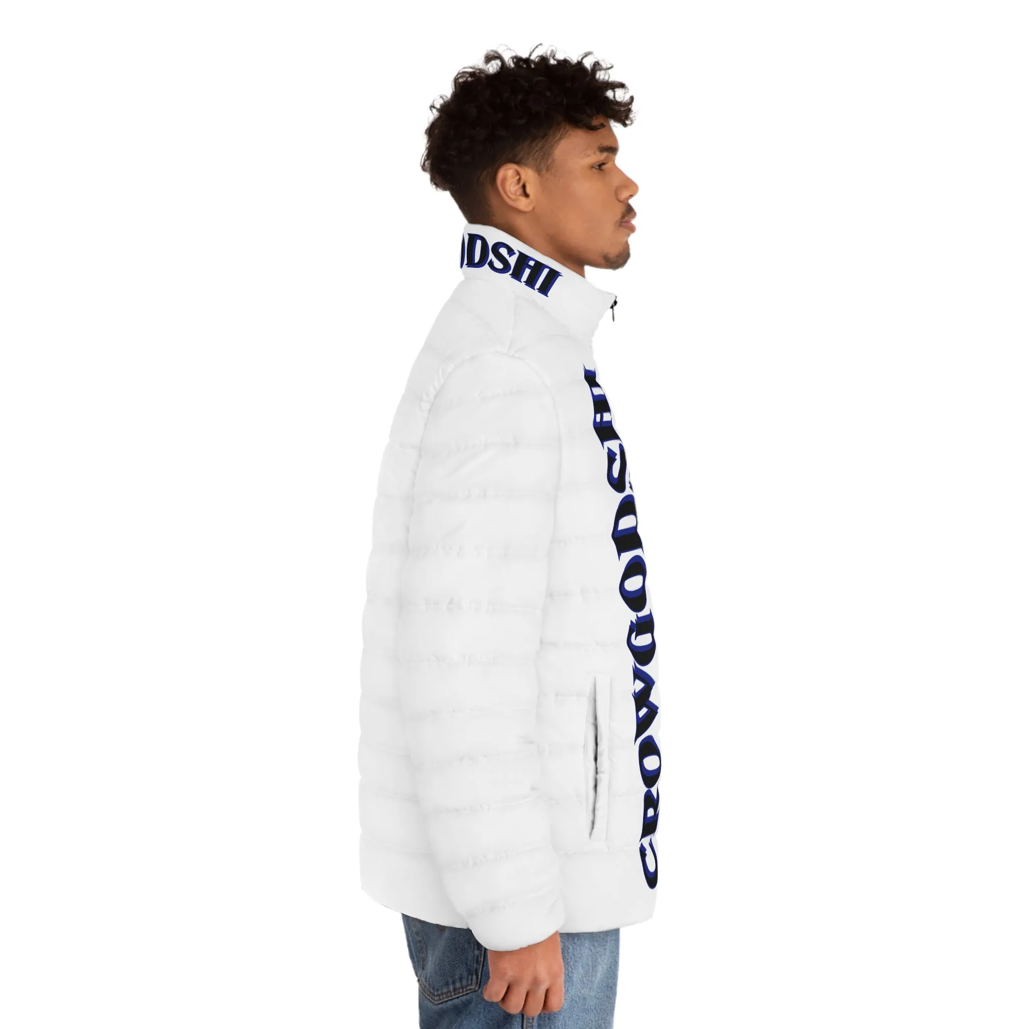 Men's CROWGODSHI 2nd GEN Puffer Jacket, WHITE W/ DUKE BLUE LOGO