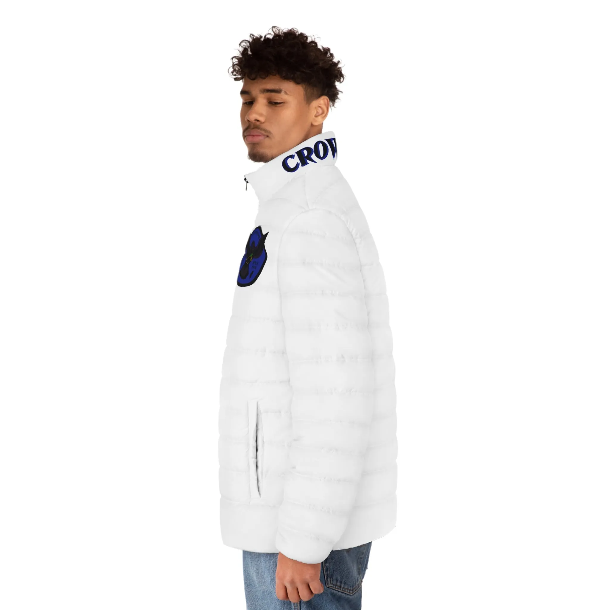 Men's CROWGODSHI 2nd GEN Puffer Jacket, WHITE W/ DUKE BLUE LOGO