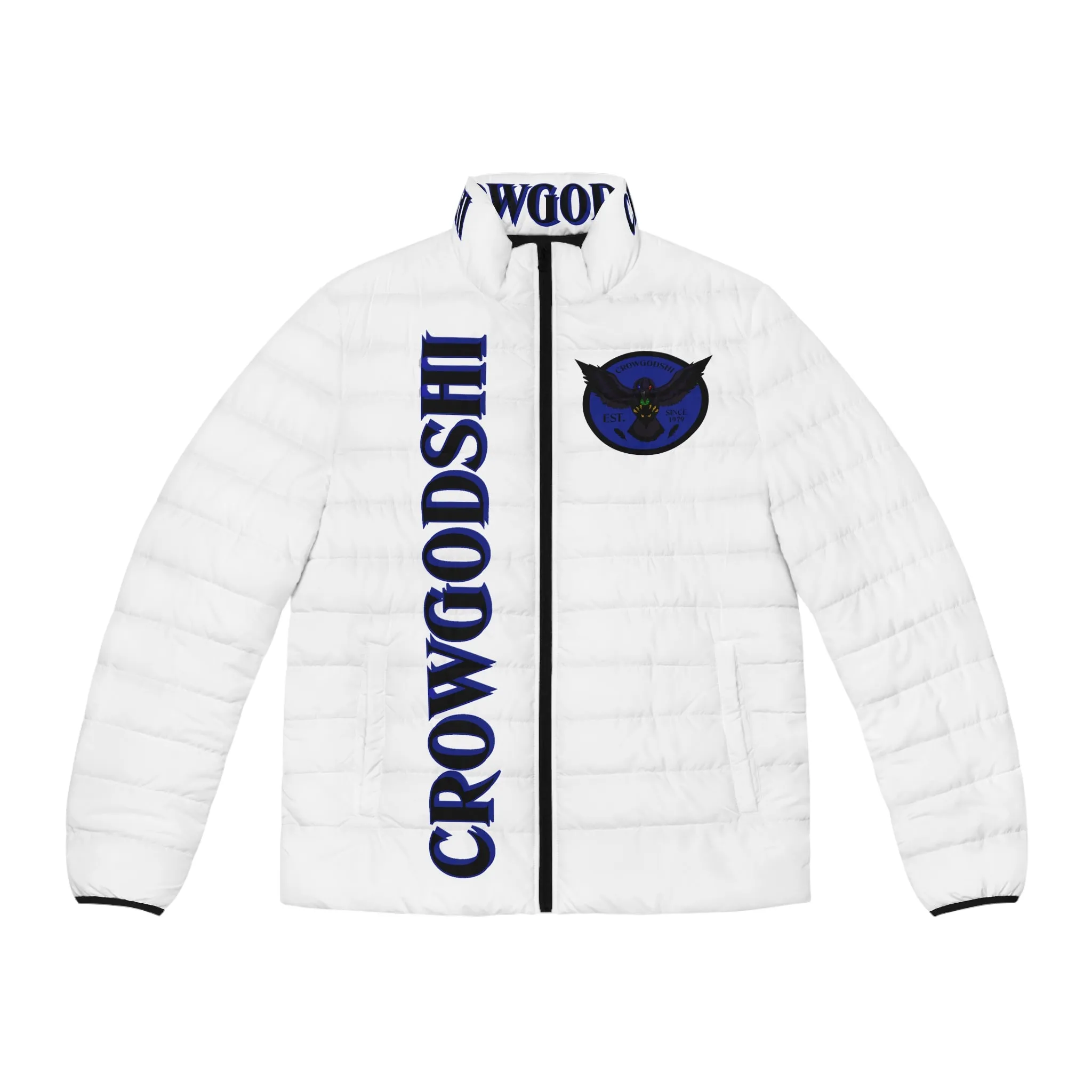 Men's CROWGODSHI 2nd GEN Puffer Jacket, WHITE W/ DUKE BLUE LOGO