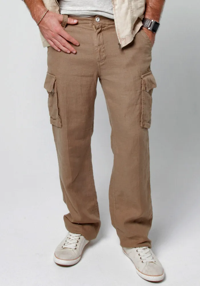 Men's Linen Cargo Pants | 100% Natural Italian Style with Drawstring, Item #1203