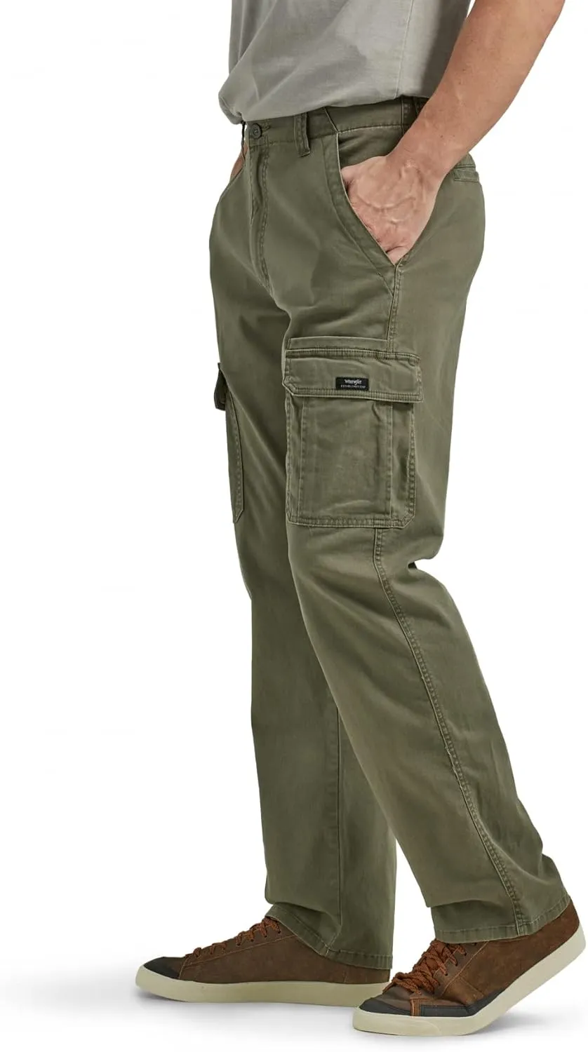 Men's Olive Relaxed Fit Stretch Cargo Pants 34W x 30L by Wrangler Authentics