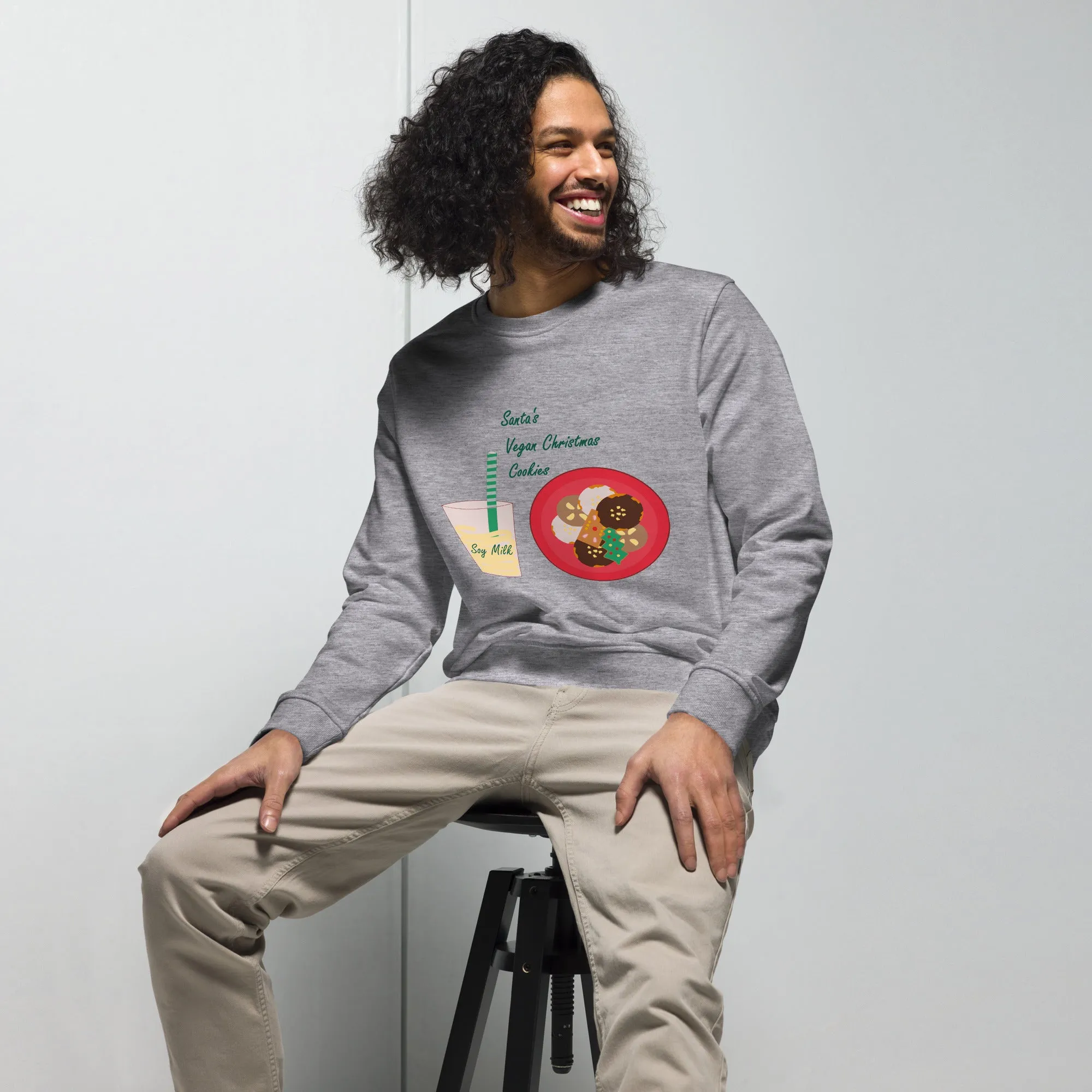 Men's Organic Cotton Christmas Sweatshirt - Santa’s Vegan Cookies Design