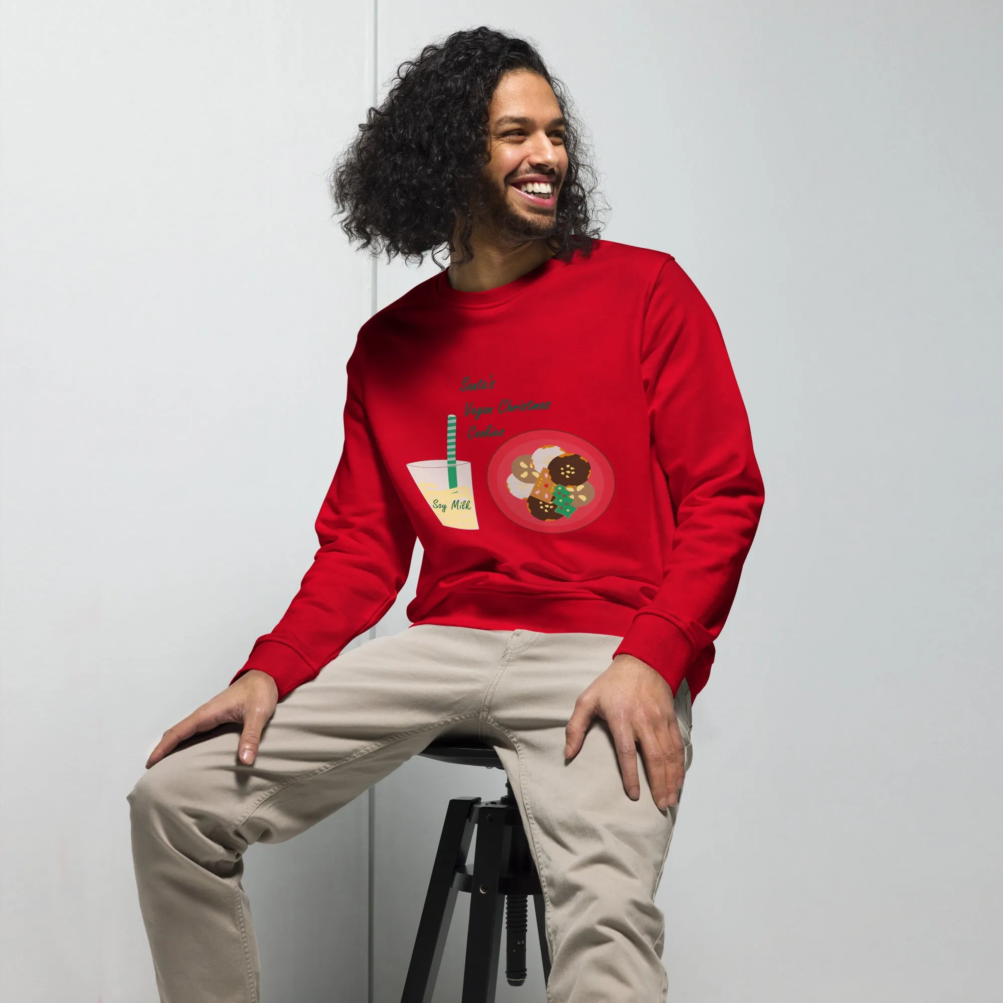 Men's Organic Cotton Christmas Sweatshirt - Santa’s Vegan Cookies Design