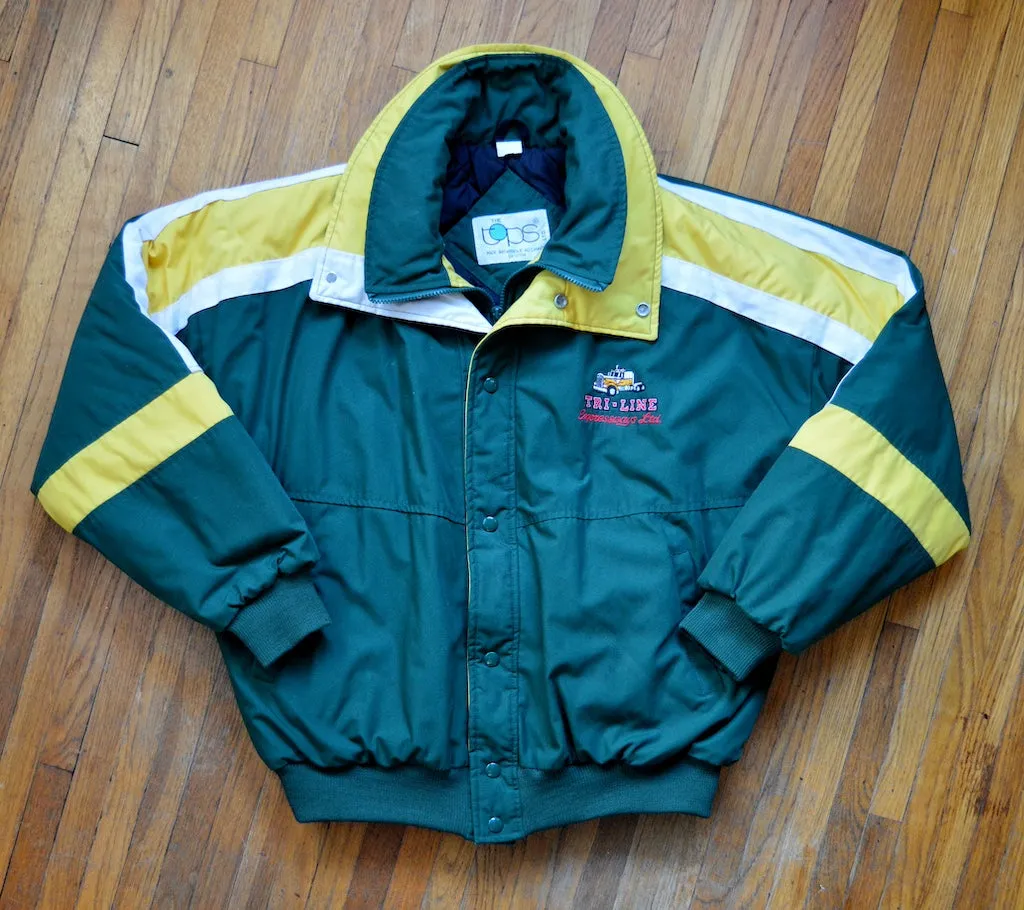 Men's Tri-line Exspressways Green and Yellow Winter Bomber Coat | Large