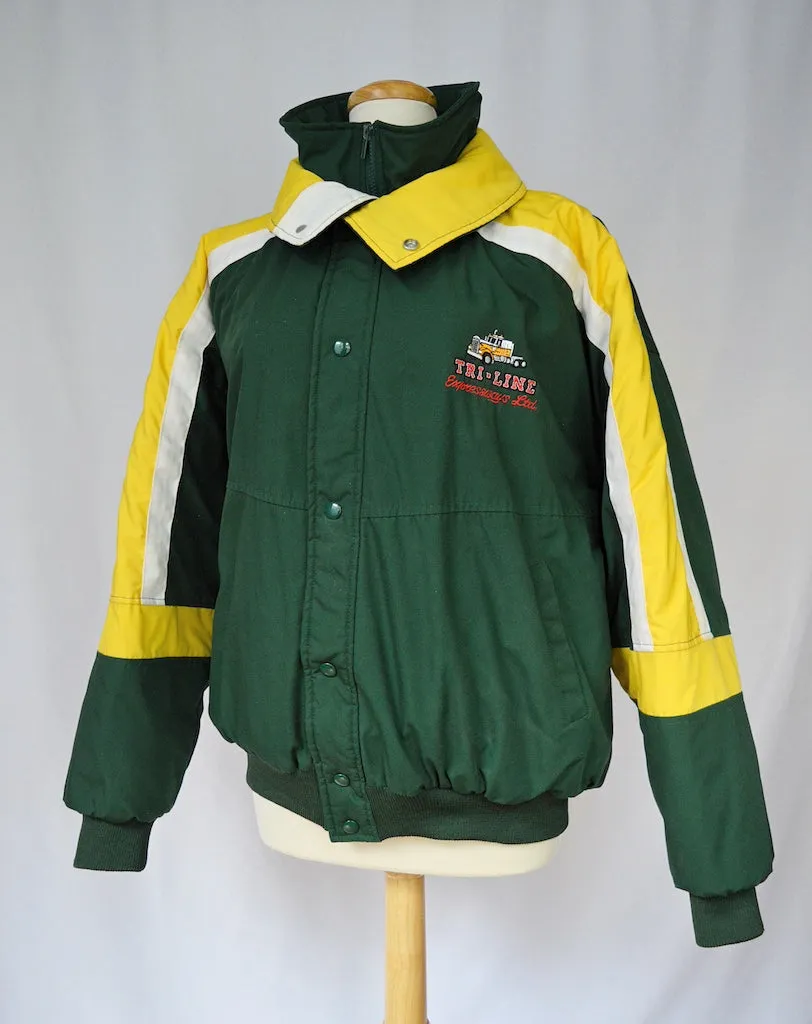 Men's Tri-line Exspressways Green and Yellow Winter Bomber Coat | Large