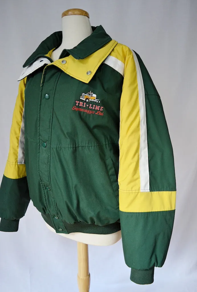 Men's Tri-line Exspressways Green and Yellow Winter Bomber Coat | Large