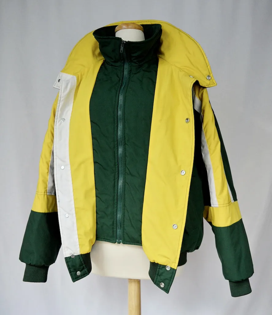 Men's Tri-line Exspressways Green and Yellow Winter Bomber Coat | Large