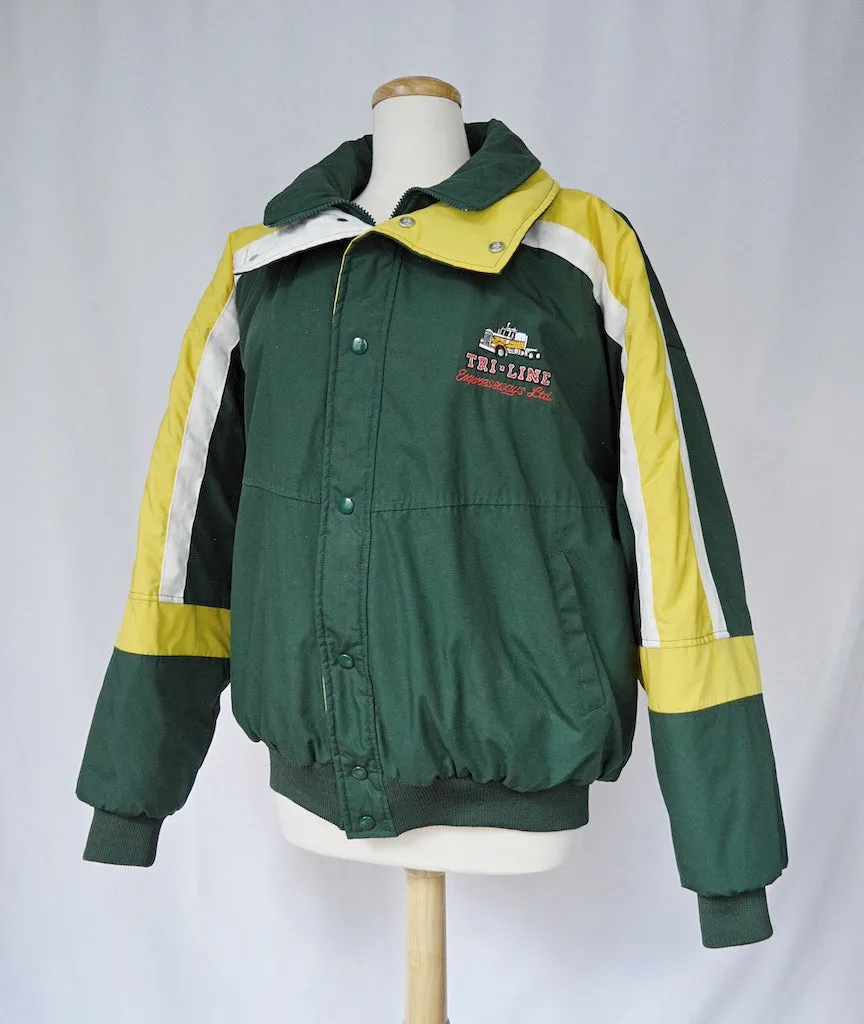 Men's Tri-line Exspressways Green and Yellow Winter Bomber Coat | Large