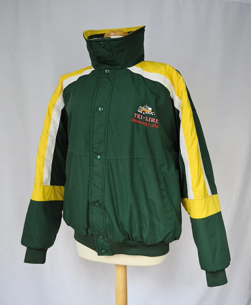 Men's Tri-line Exspressways Green and Yellow Winter Bomber Coat | Large