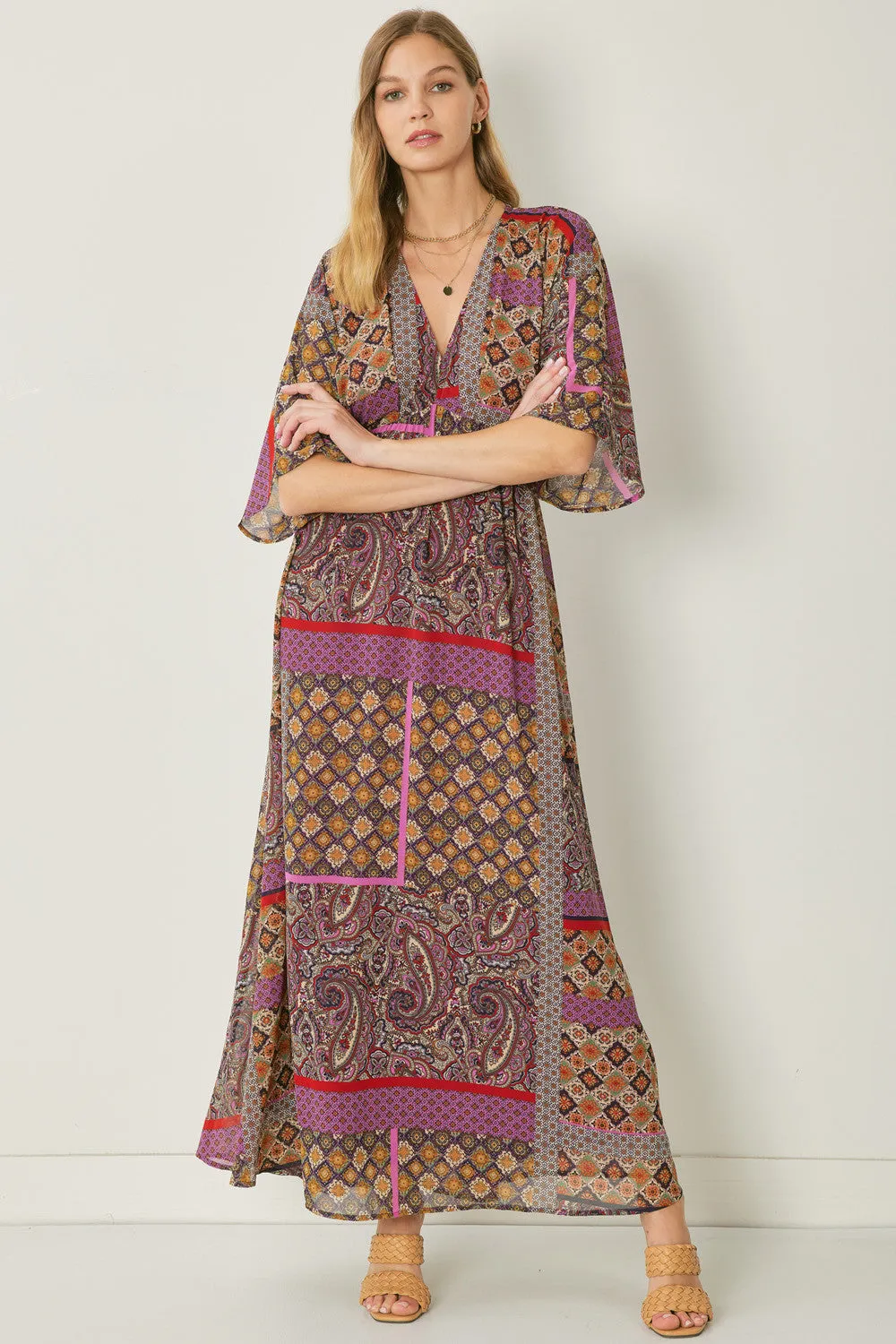 Mixed Print Bohemian Maxi Dress