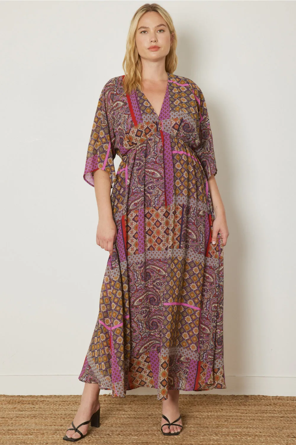 Mixed Print Bohemian Maxi Dress