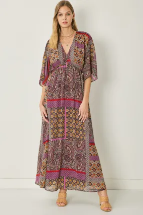 Mixed Print Bohemian Maxi Dress