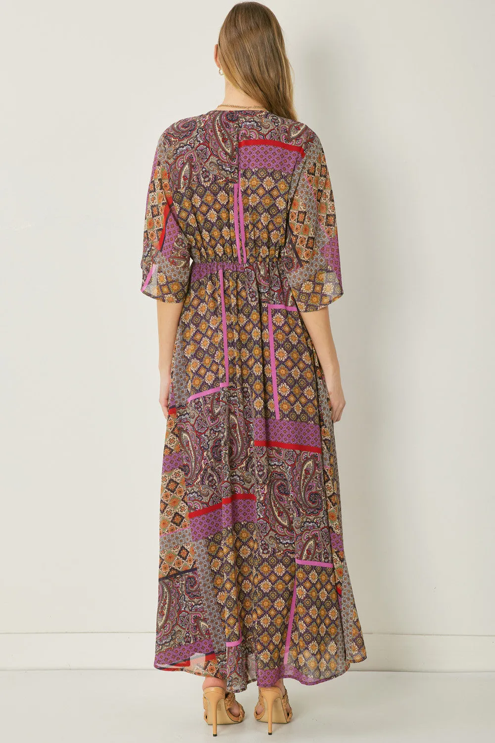 Mixed Print Bohemian Maxi Dress