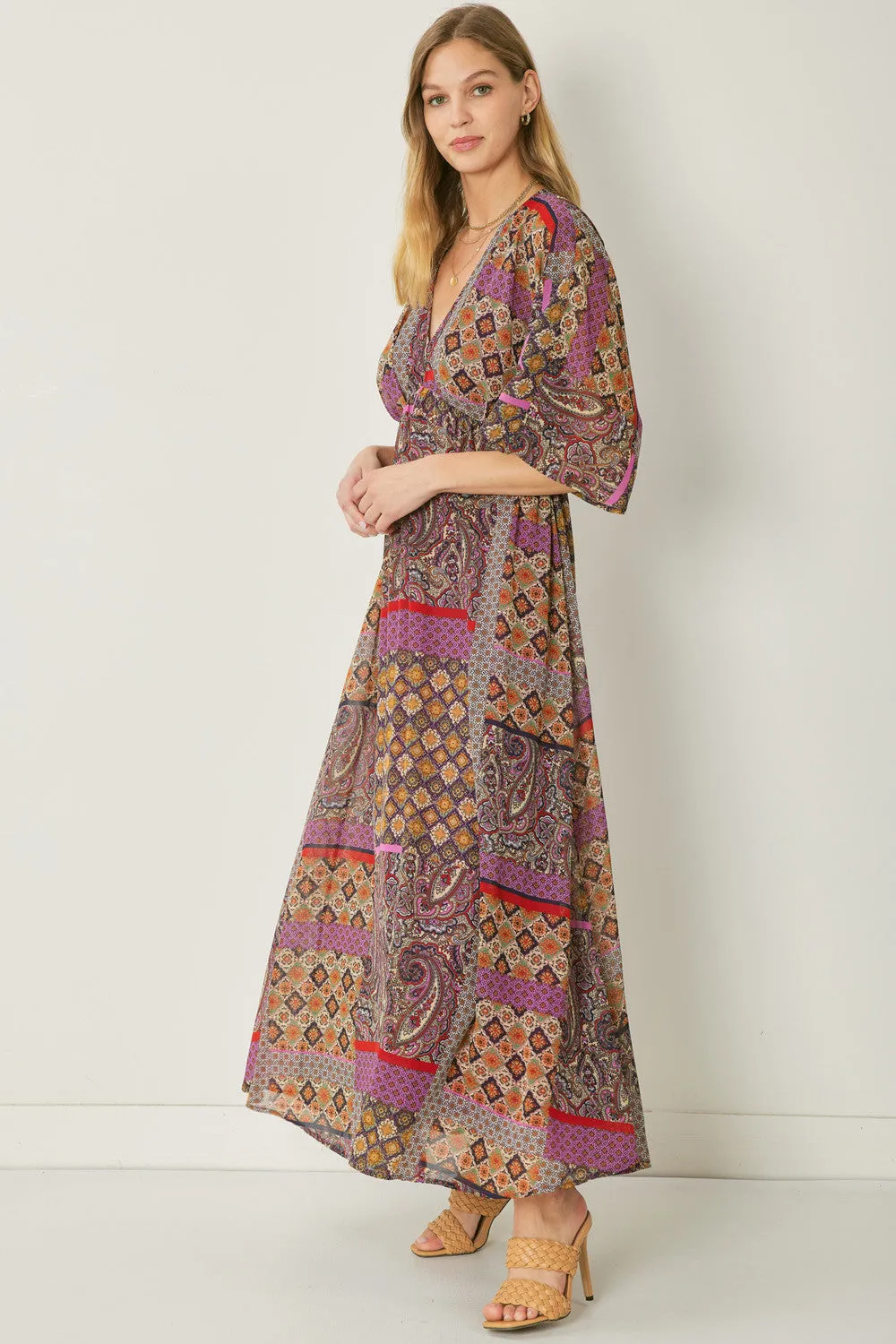 Mixed Print Bohemian Maxi Dress