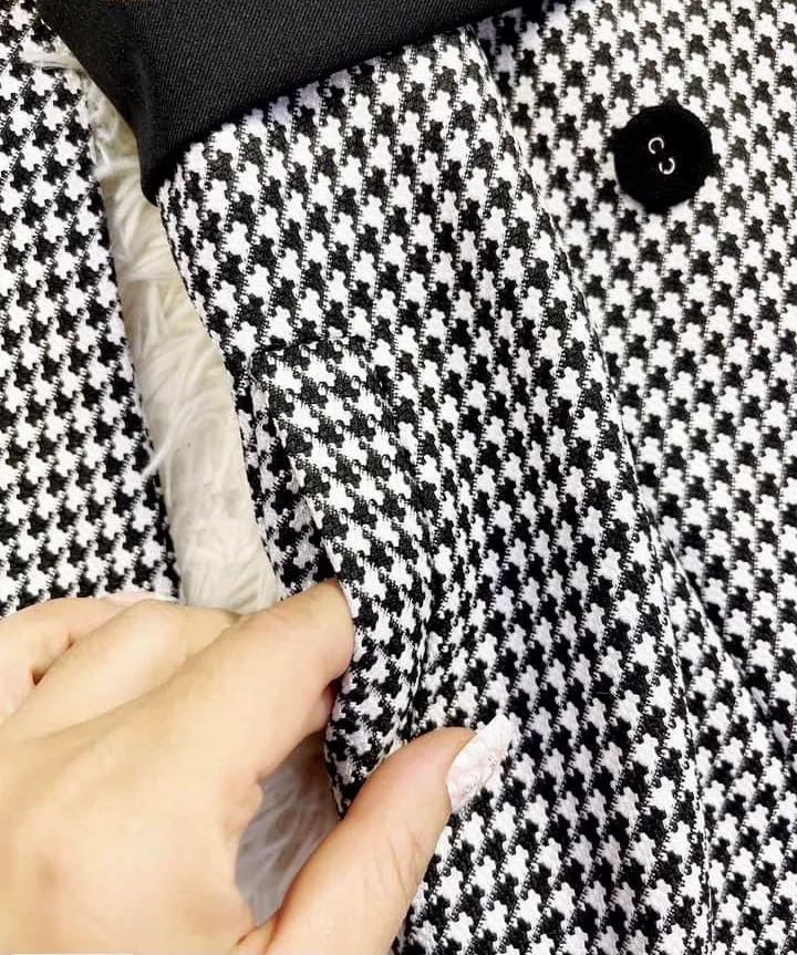 MJA2250 Houndstooth Lapel Collar Double Breasted Coat