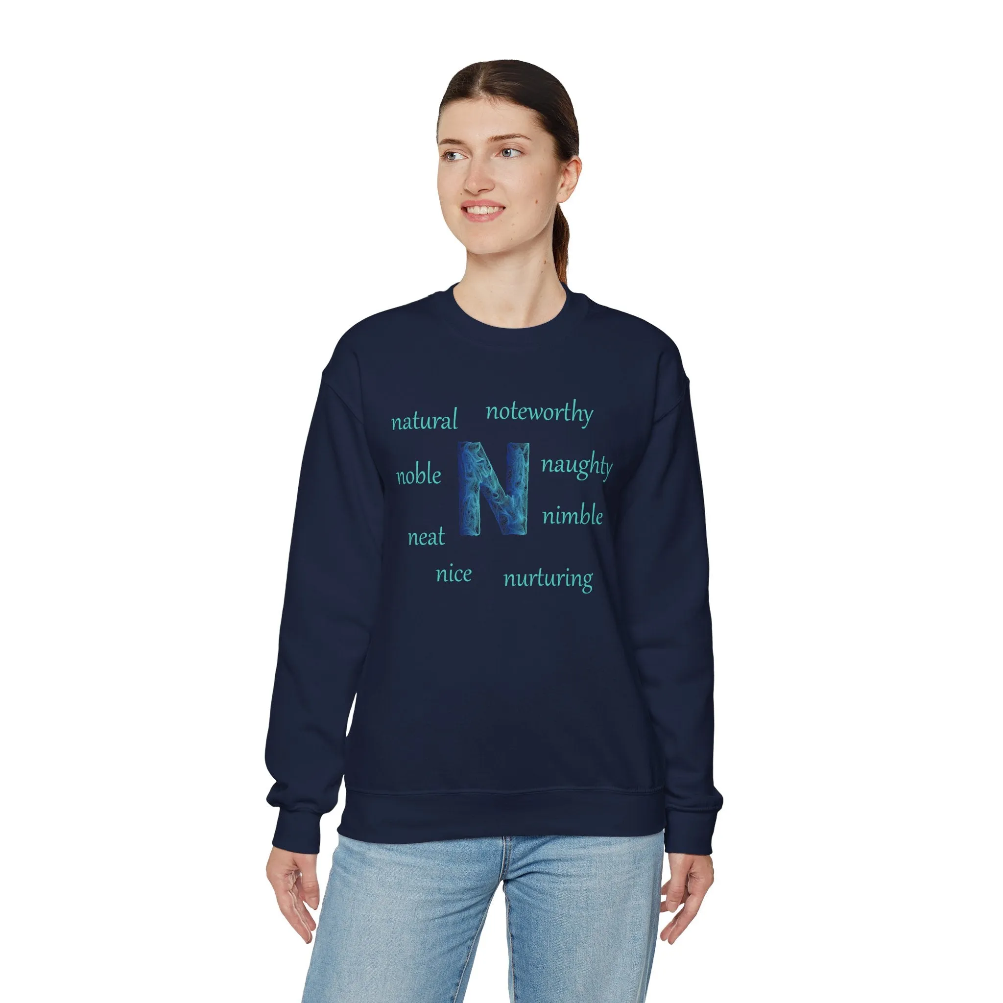 N Alphabet Sweatshirt, Alphabet Initial "N" Unisex Heavy Blend™ Optimistic, Motivational, Mental Health Crewneck Sweatshirt, Self-affirming Sweatshirt