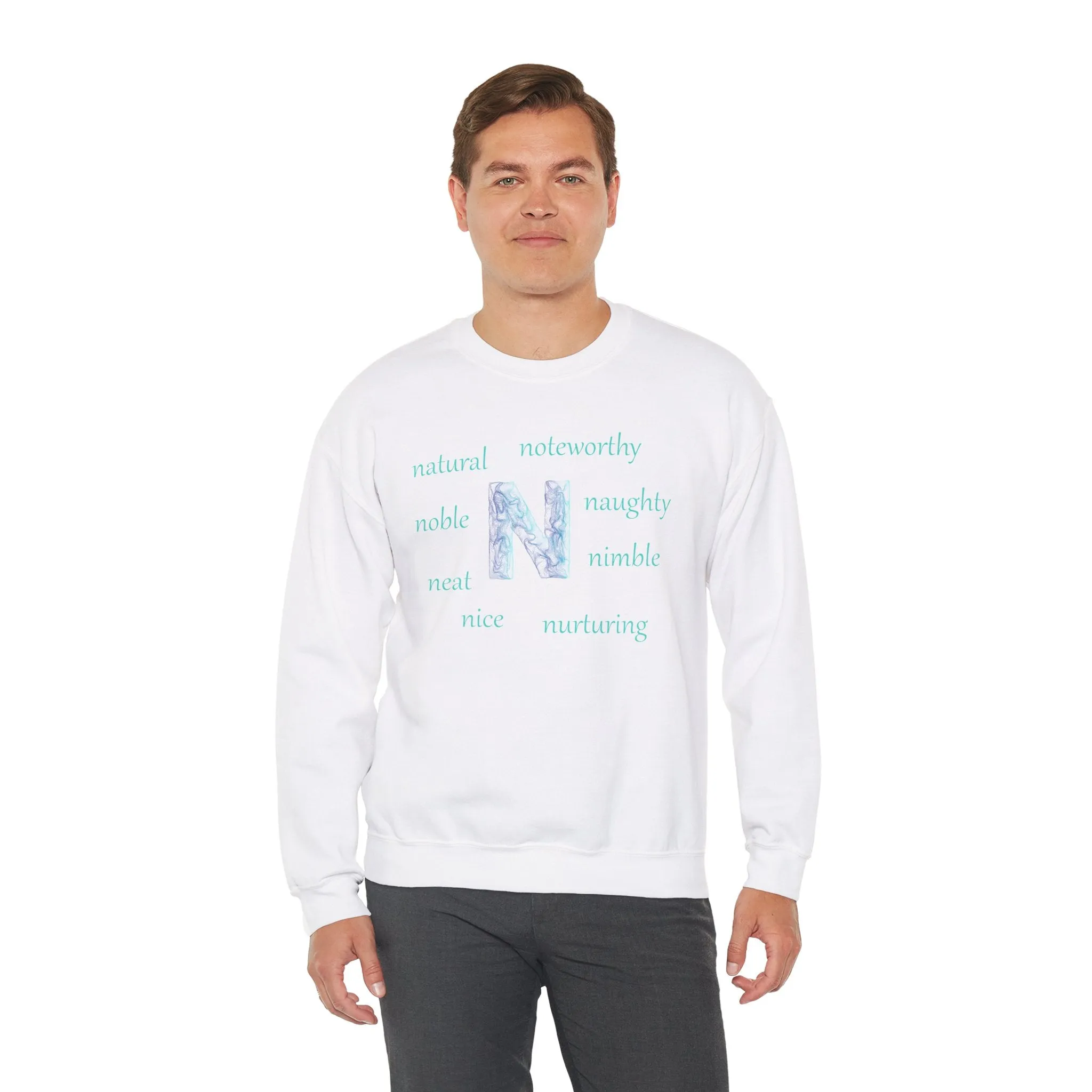 N Alphabet Sweatshirt, Alphabet Initial "N" Unisex Heavy Blend™ Optimistic, Motivational, Mental Health Crewneck Sweatshirt, Self-affirming Sweatshirt