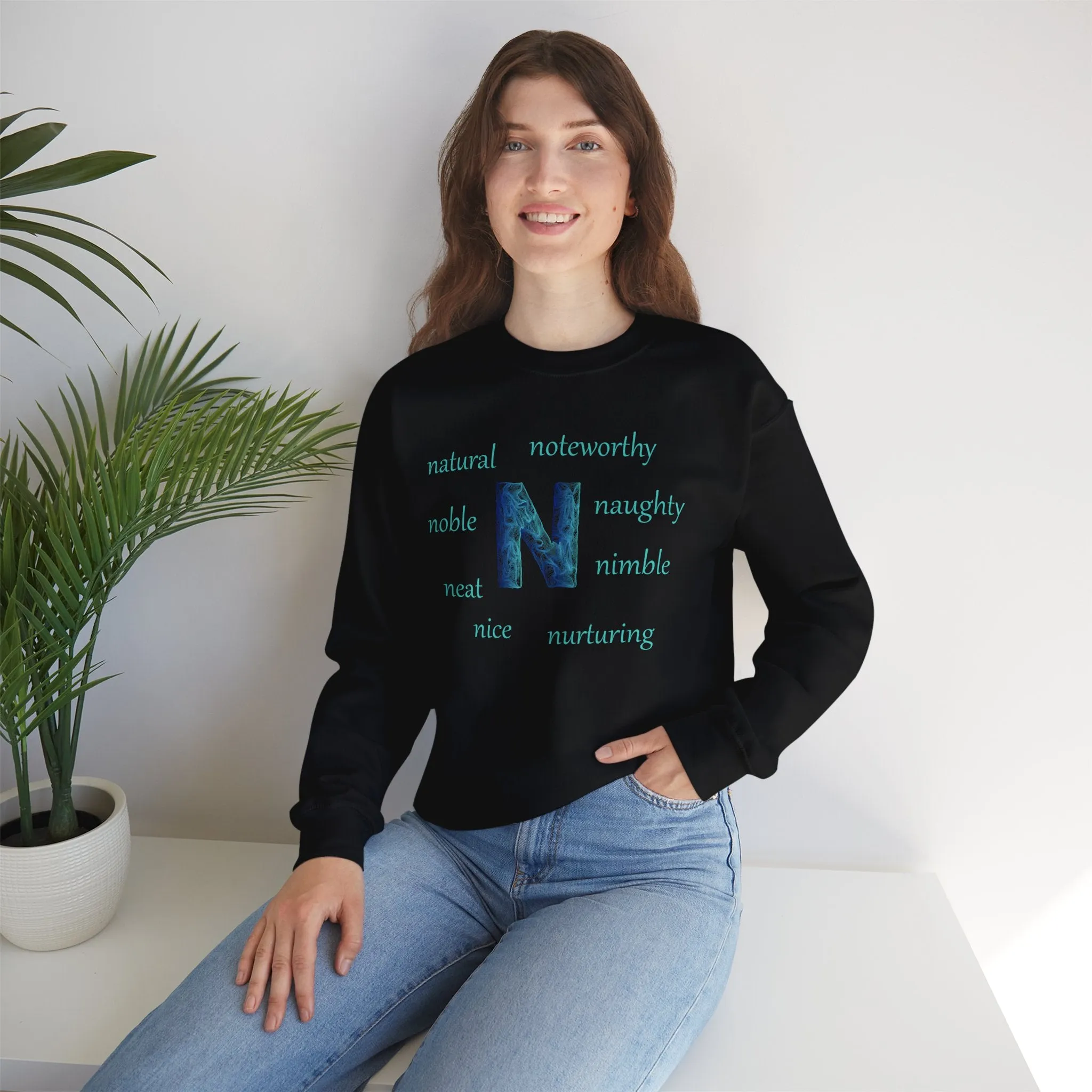 N Alphabet Sweatshirt, Alphabet Initial "N" Unisex Heavy Blend™ Optimistic, Motivational, Mental Health Crewneck Sweatshirt, Self-affirming Sweatshirt