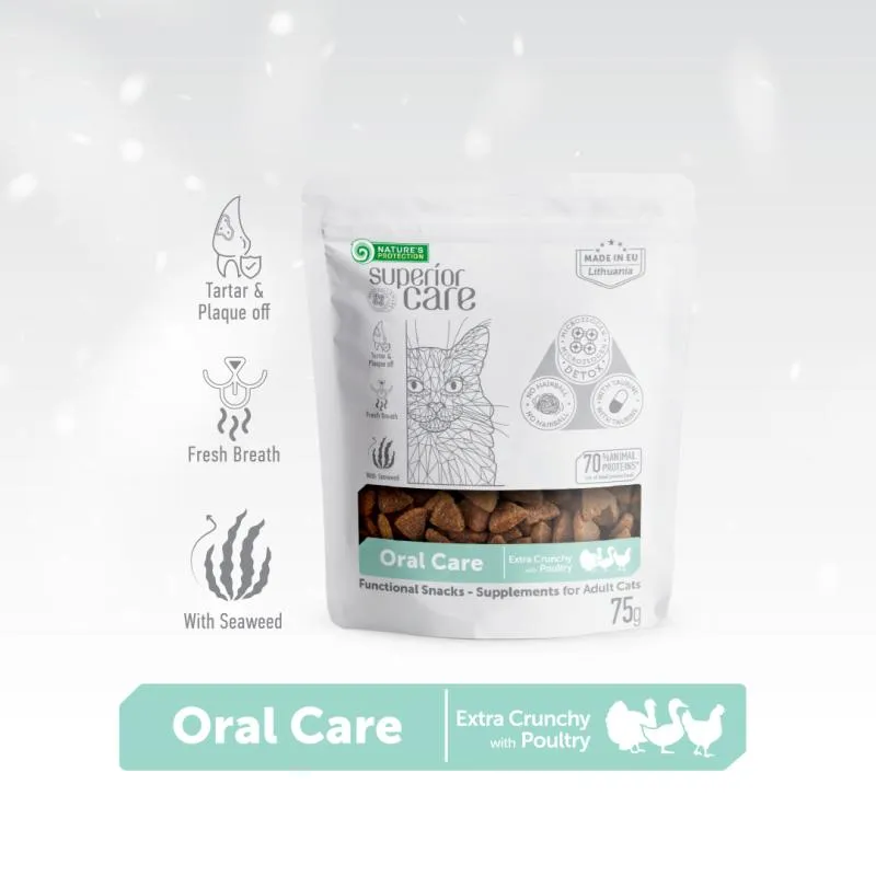 Nature's Protection Superior Care Oral Care Cats Dental Treats For Adult Cats Of All Breeds With Poultry And Seaweed