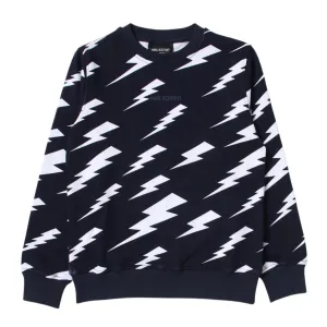 Neil Barrett Kids Iconic Thunderbolt All-Over Logo Dark Blue Sweatshirt