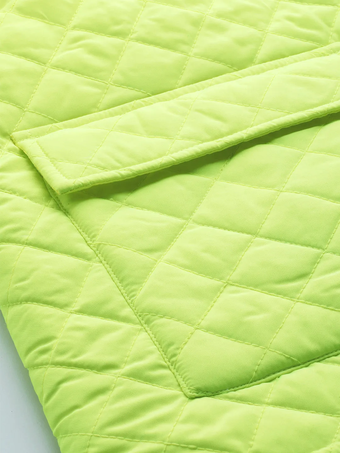 Neon Green Flap Pockets Quilted Puffer Jacket