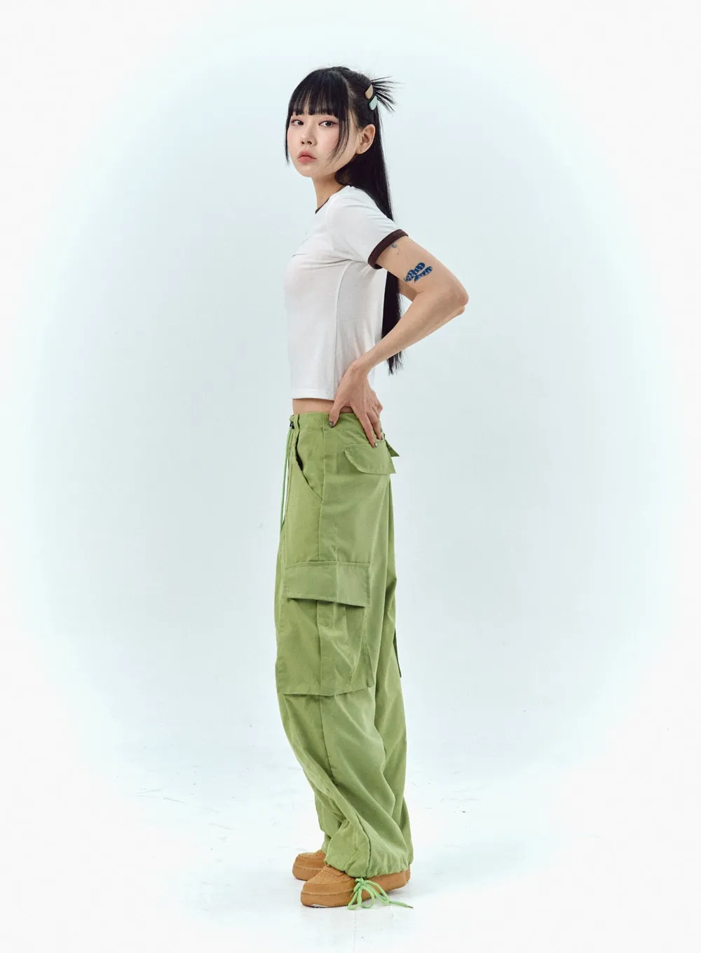 Nylon Baggy Cargo Pants IU330