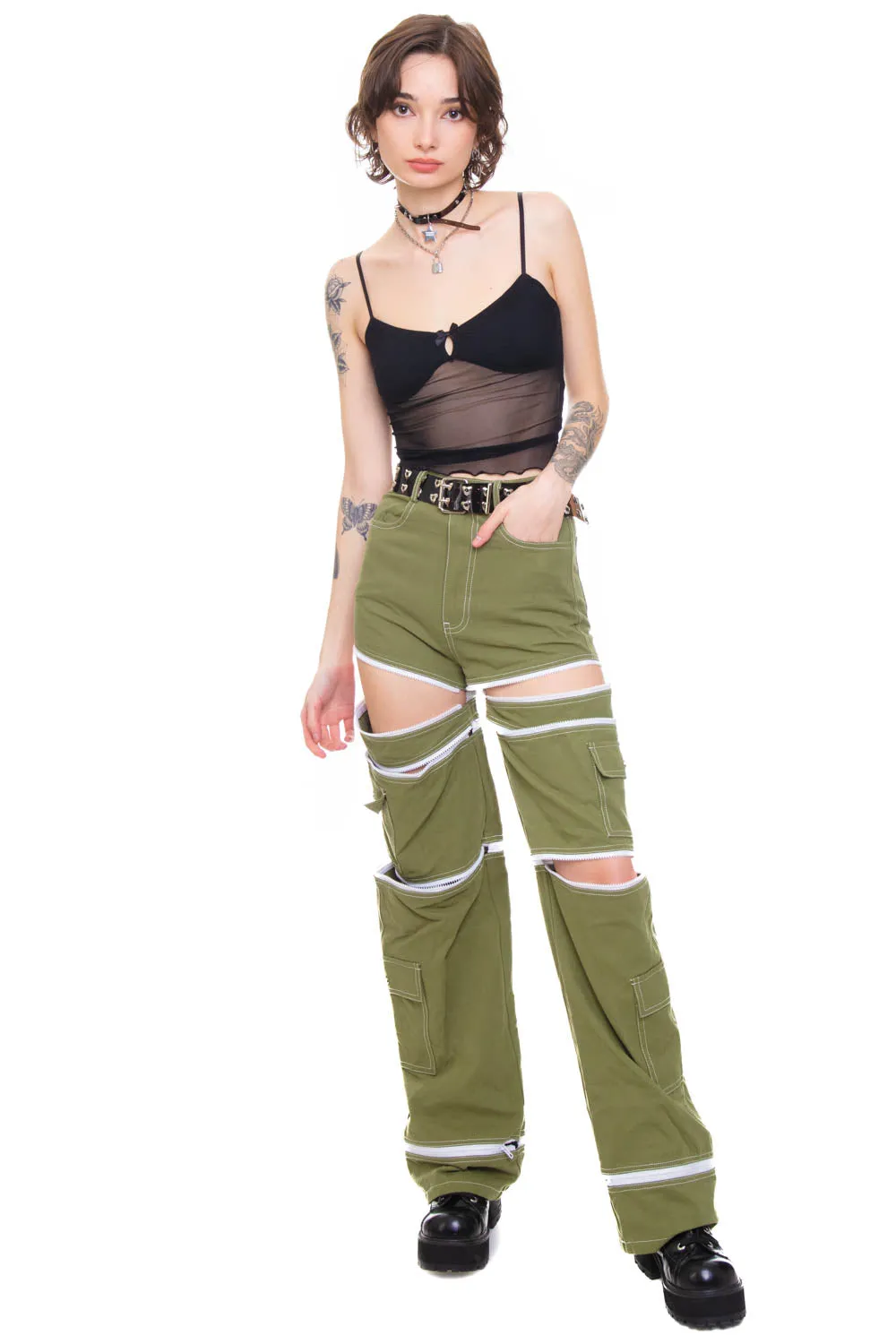 Olive Green 5-in-1 Convertible Zip-Off Cargo Pants